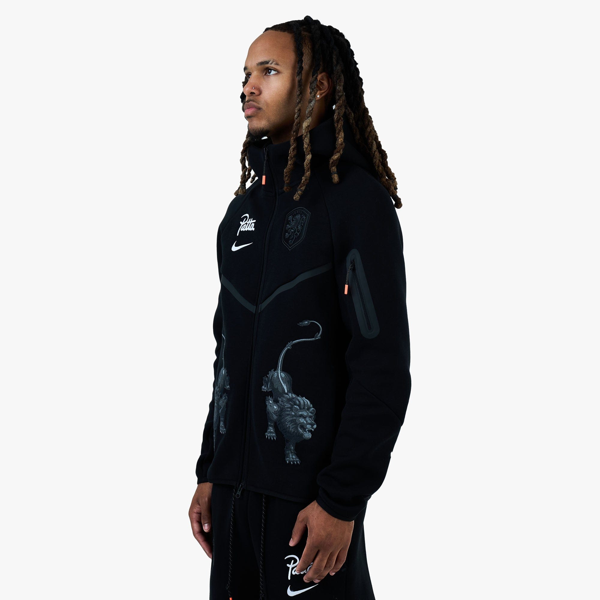 Nike x Netherlands x Patta Tech Fleece Full - Zip Windrunner Hoodie Black / White