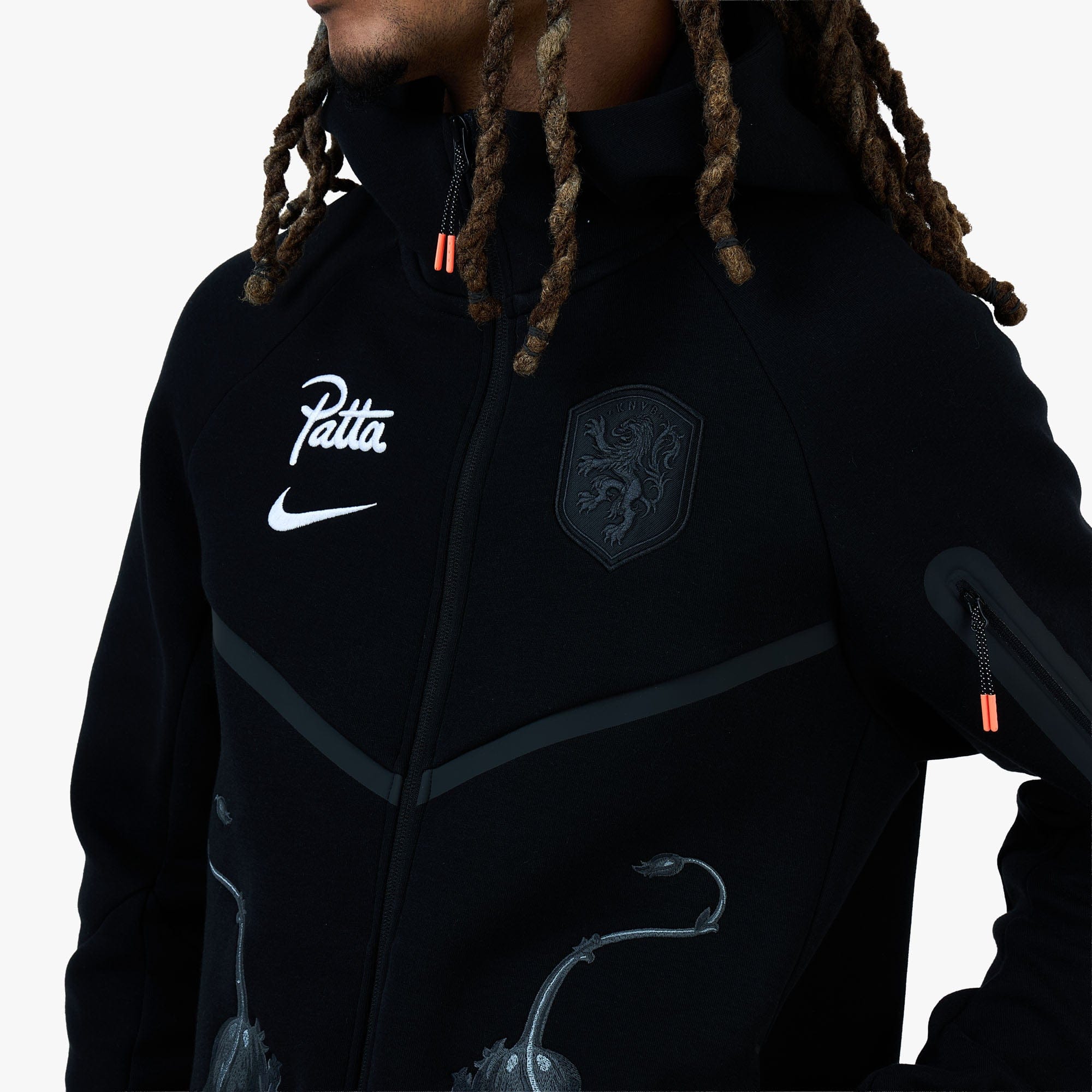 Nike x Netherlands x Patta Tech Fleece Full - Zip Windrunner Hoodie Black / White