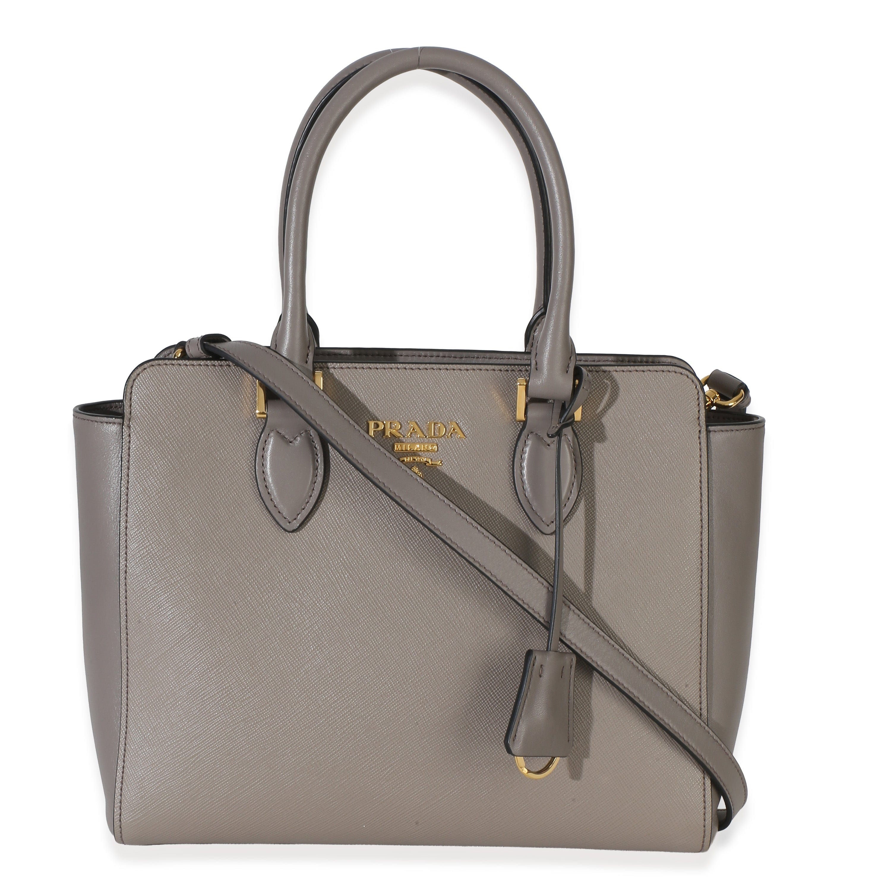 Prada Argilla Saffiano Soft Calfskin Small Top Handle Tote