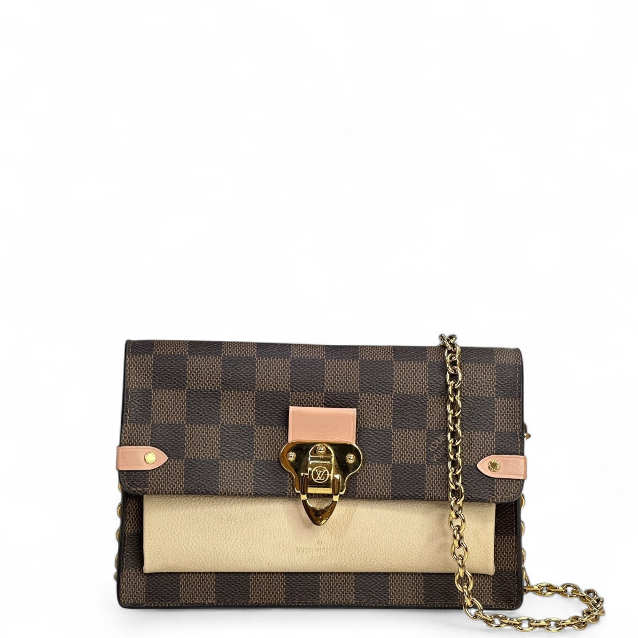 Louis Vuitton Damier Ebene Vavin Chain Wallet Brown/Creme