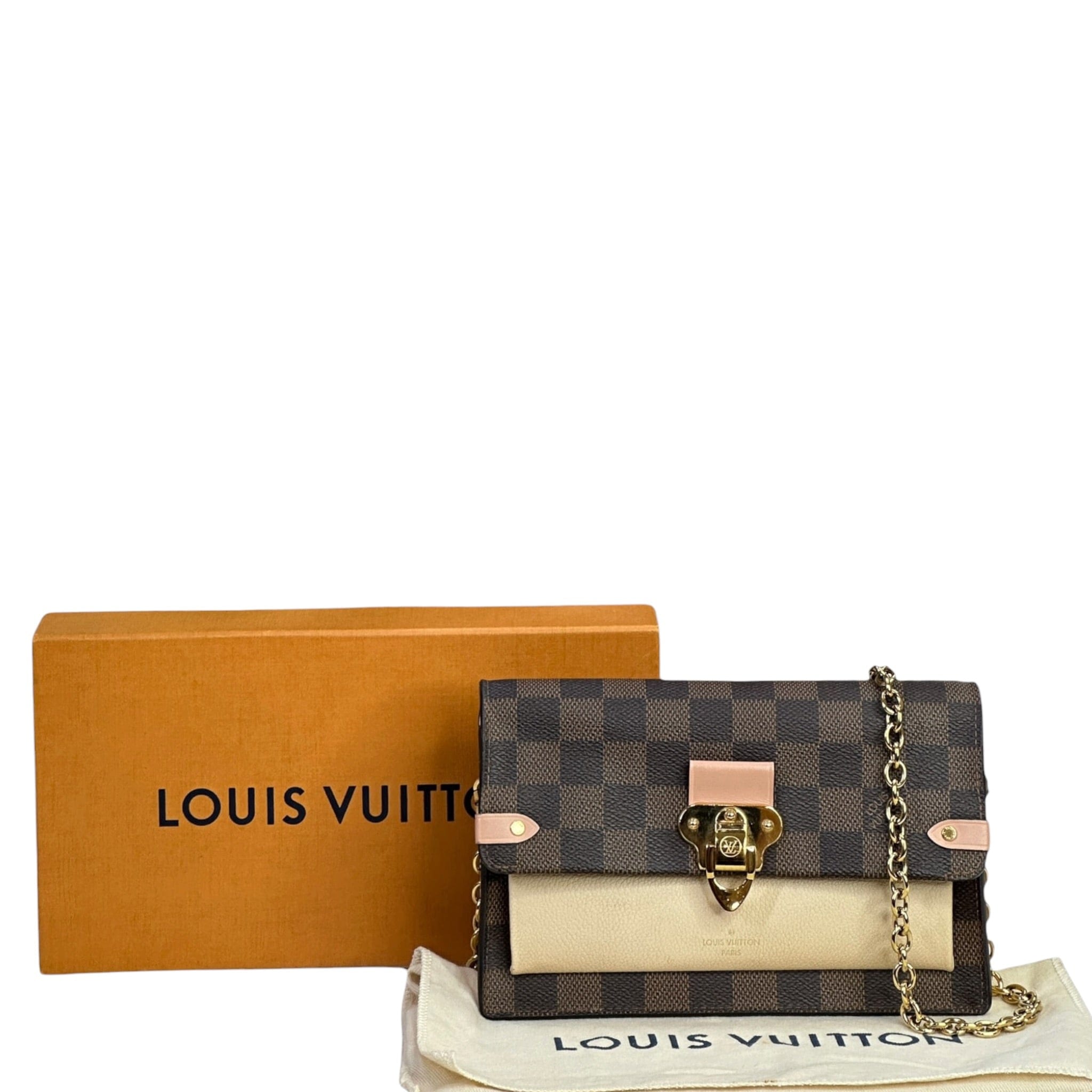 Louis Vuitton Damier Ebene Vavin Chain Wallet Brown/Creme