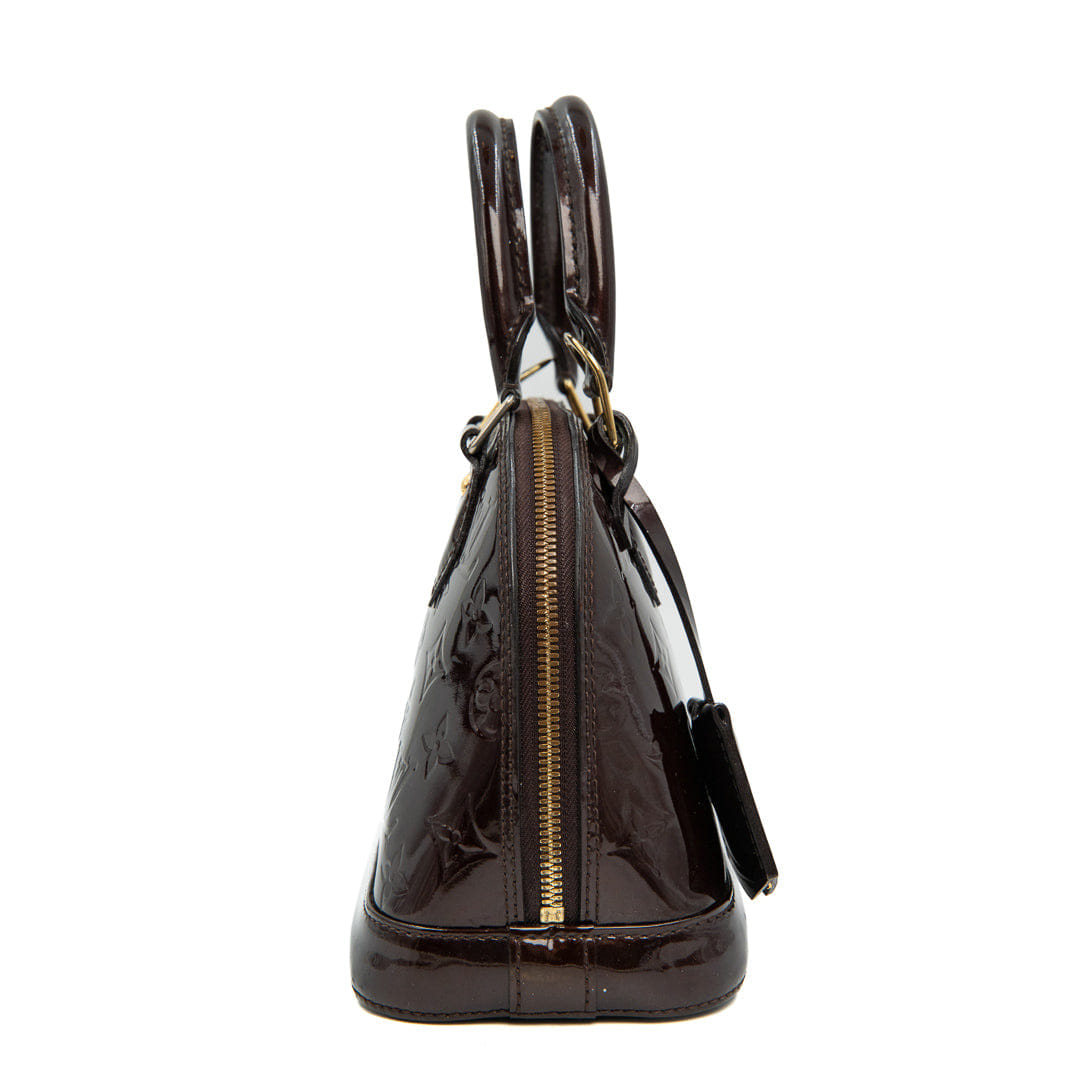 Louis Vuitton Amarante Monogram Vernis Alma BB Bag in Patent Leather with Gold Hardware