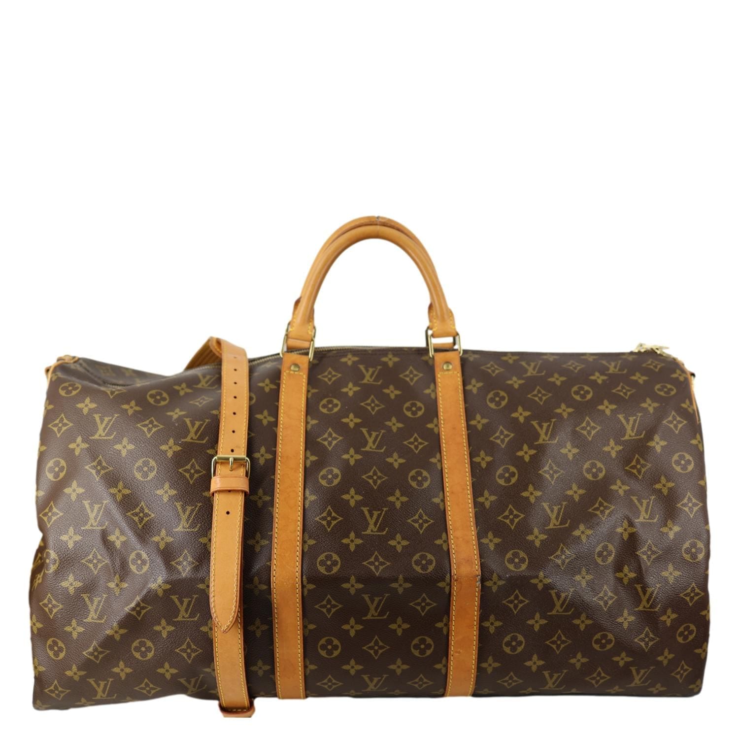 LOUIS VUITTON Keepall 60 Bandouliere Monogram Canvas Travel Bag Brown