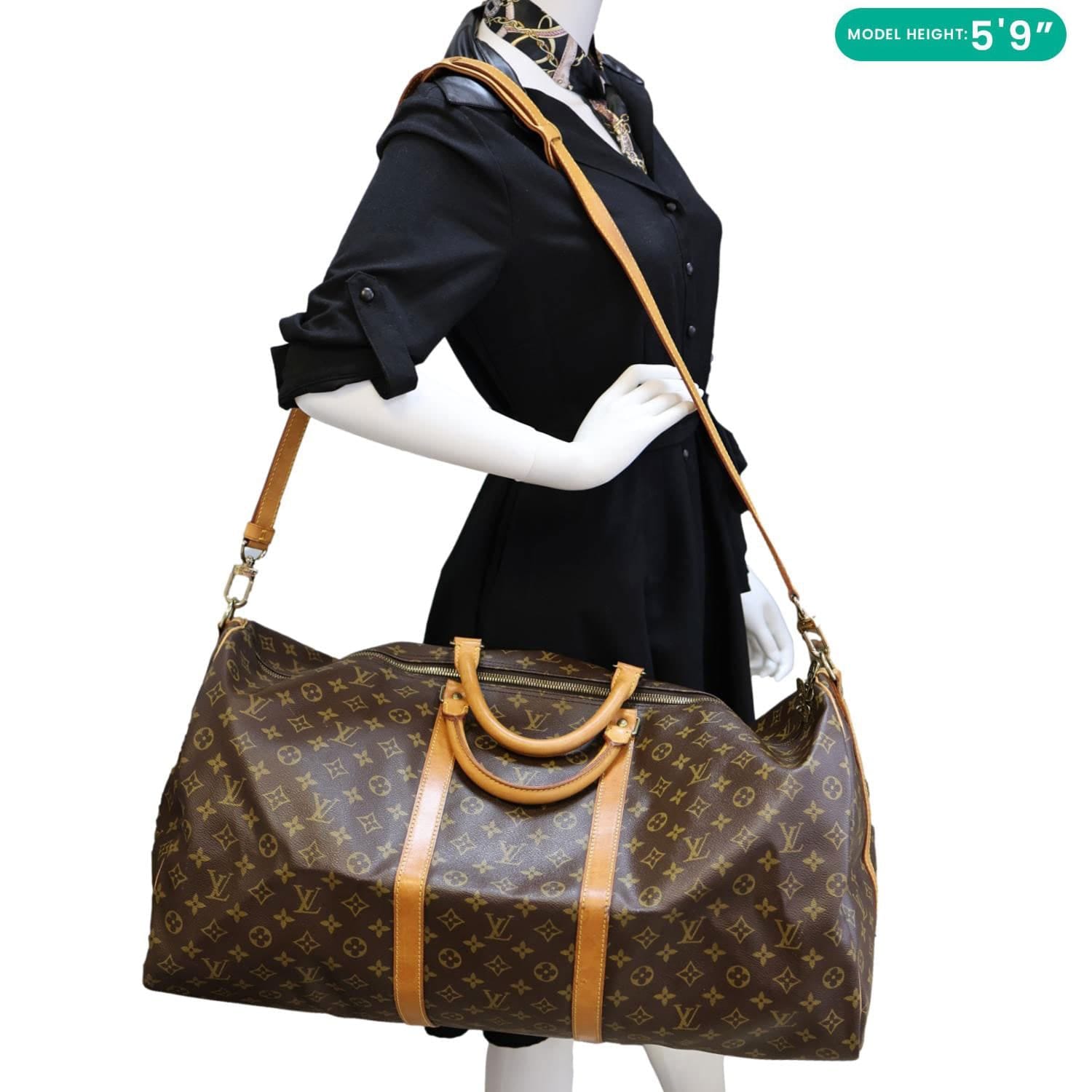 LOUIS VUITTON Keepall 60 Bandouliere Monogram Canvas Travel Bag Brown