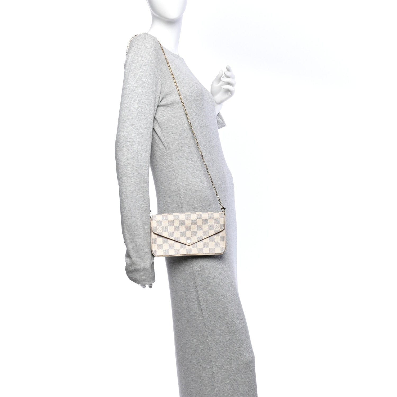 Louis Vuitton Damier Azur Pochette Felicie Chain Wallet Rose Ballerine