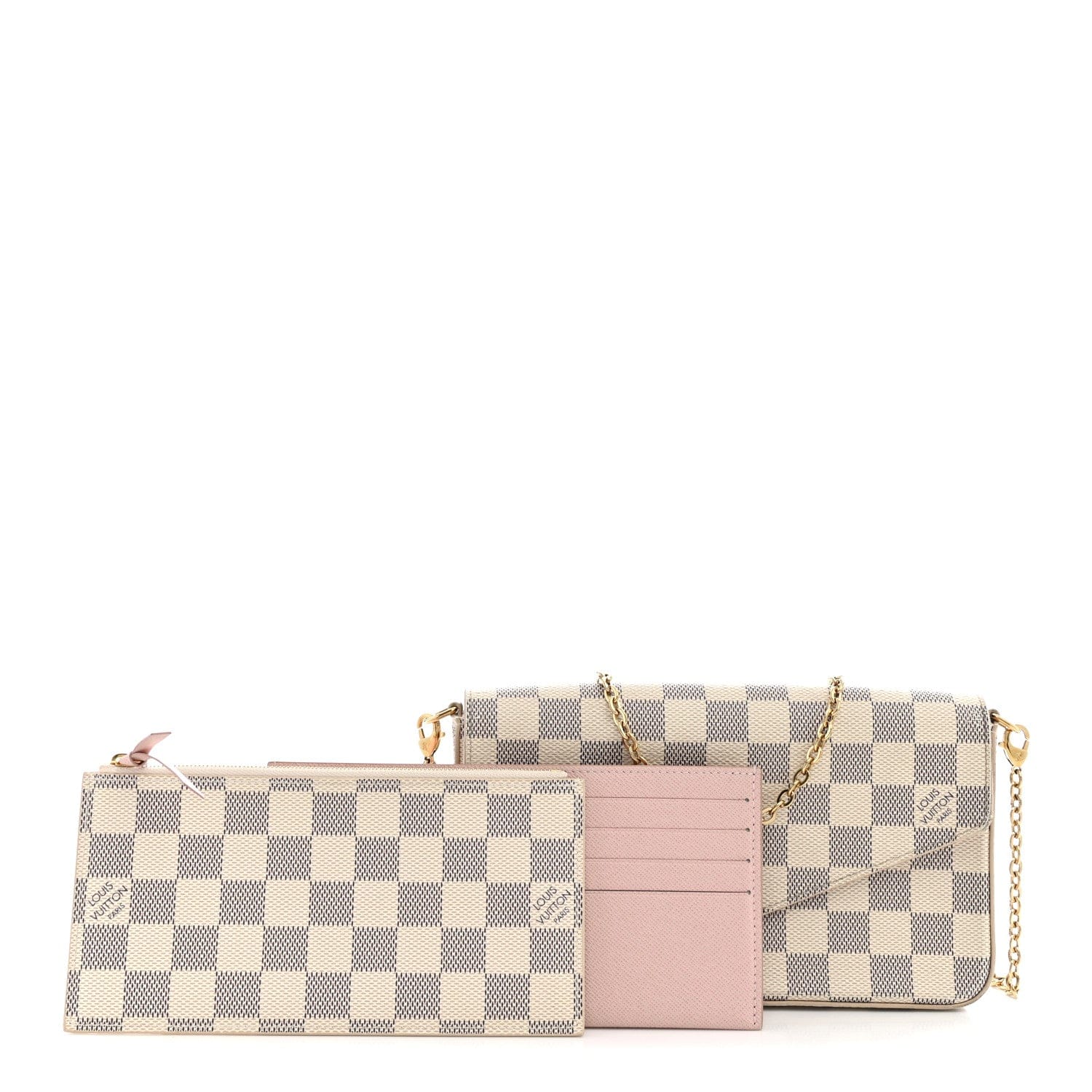 Louis Vuitton Damier Azur Pochette Felicie Chain Wallet Rose Ballerine