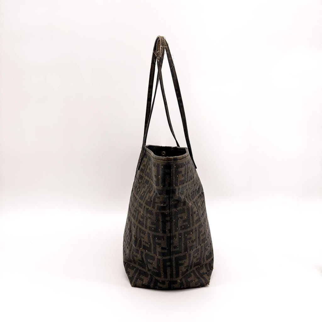 Fendi Star Zucca Perforated Canvas Shoulder Tote Bag Brown Black