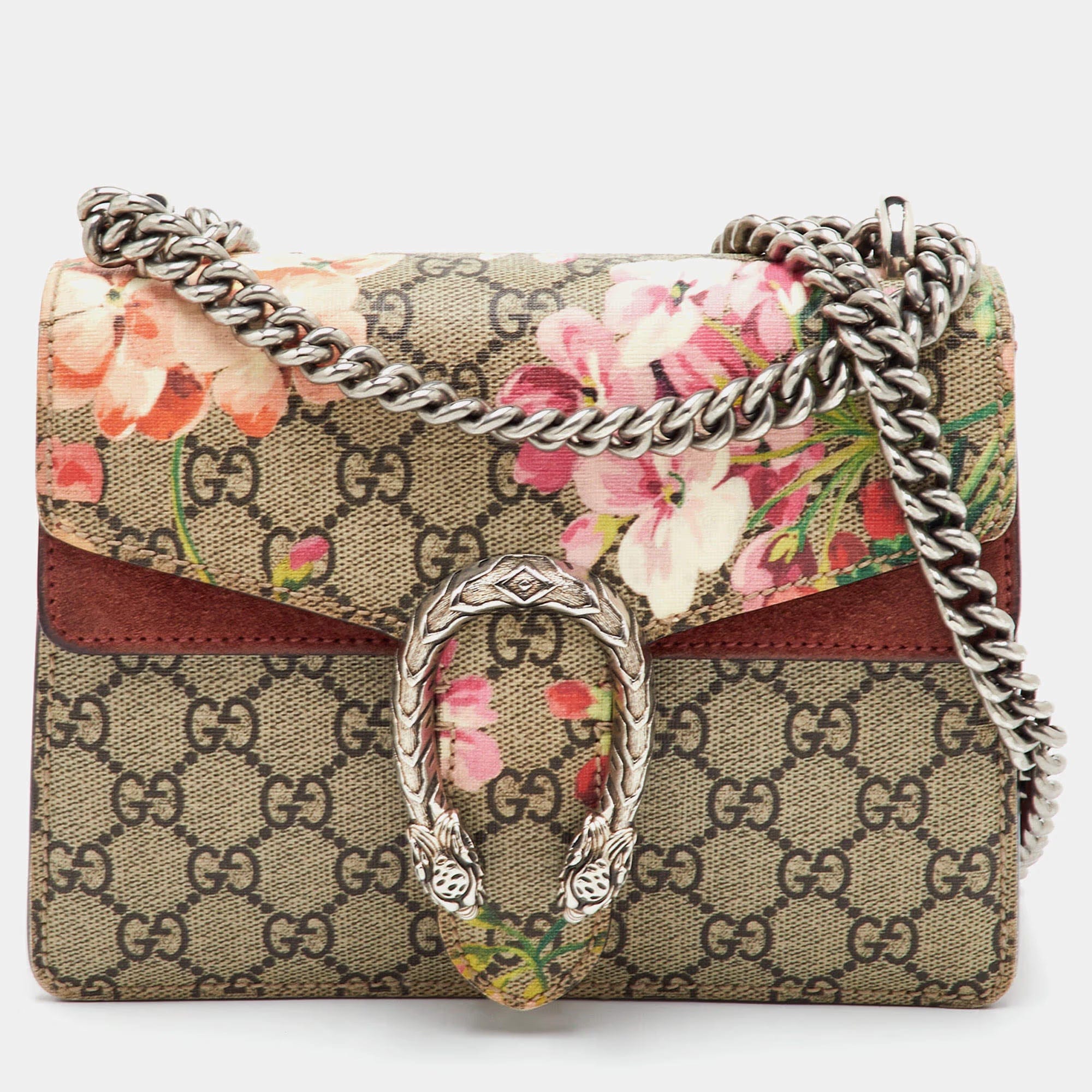 Gucci Dionysus Mini Blooms GG Supreme Canvas and Suede Shoulder Bag