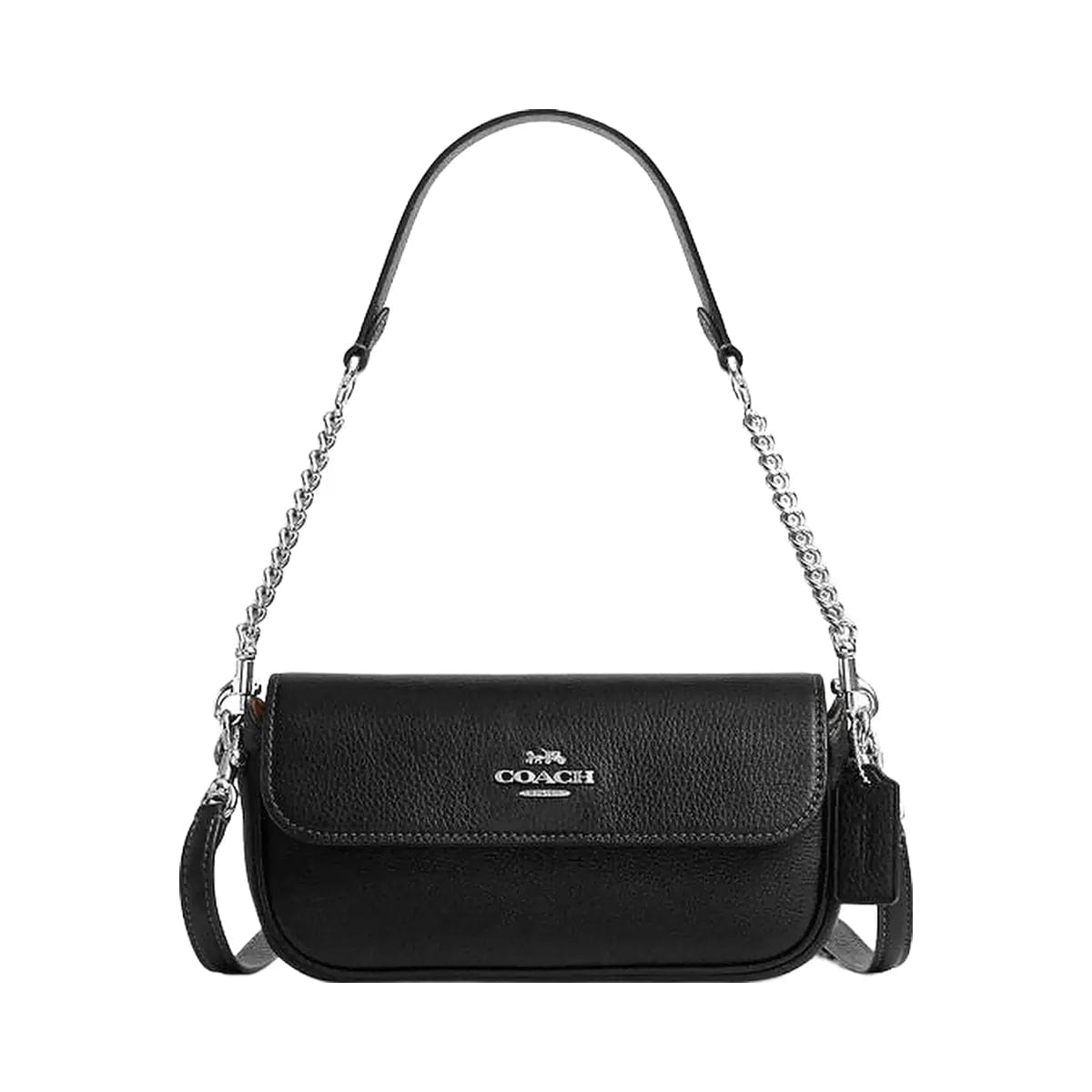 Coach Hailey Flap Bag Pebbled Leather - Silver - Black