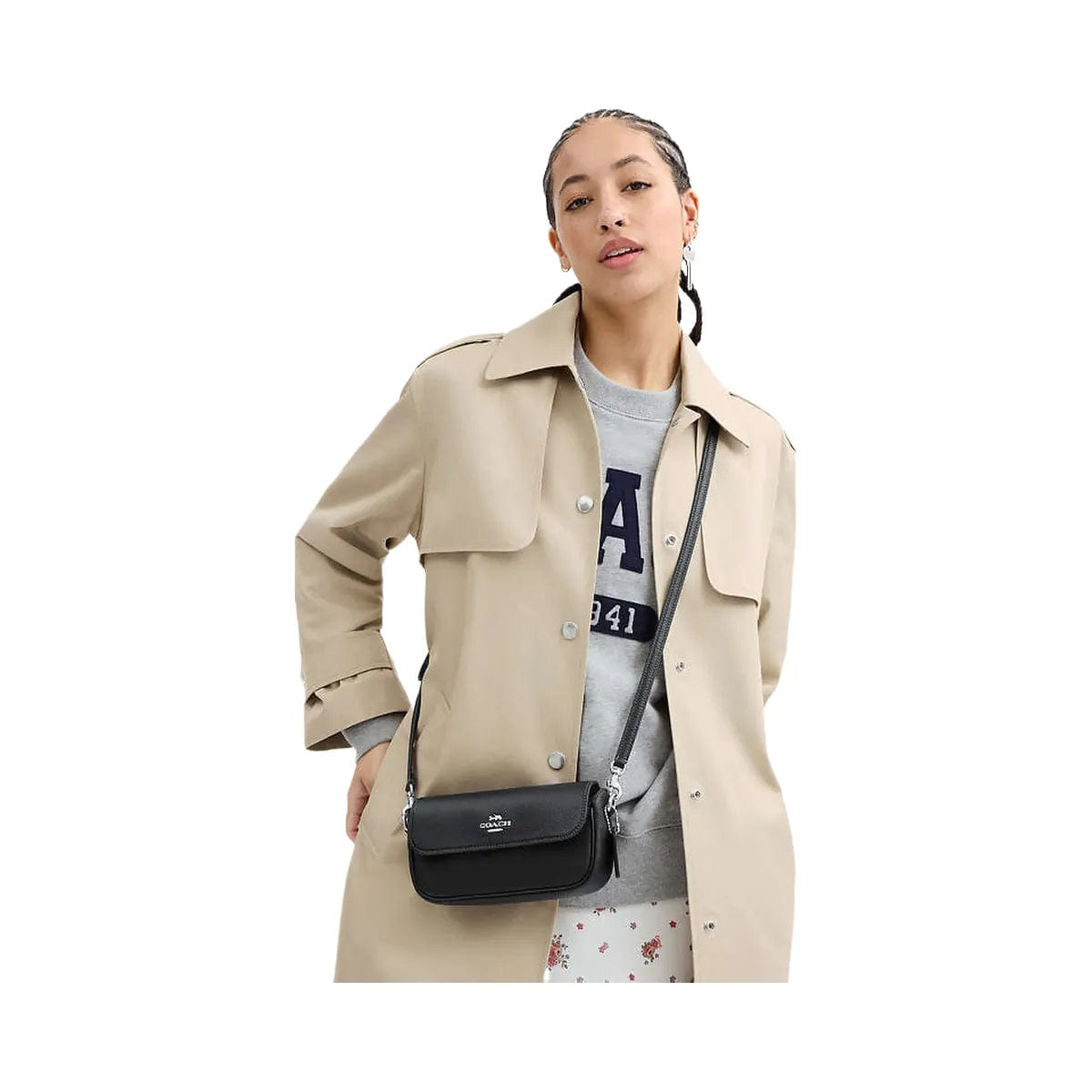 Coach Hailey Flap Bag Pebbled Leather - Silver - Black