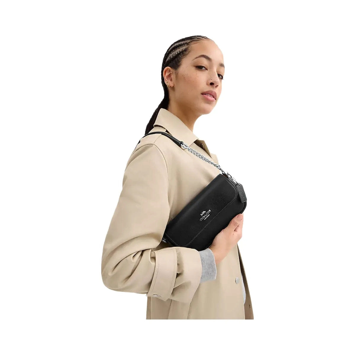 Coach Hailey Flap Bag Pebbled Leather - Silver - Black