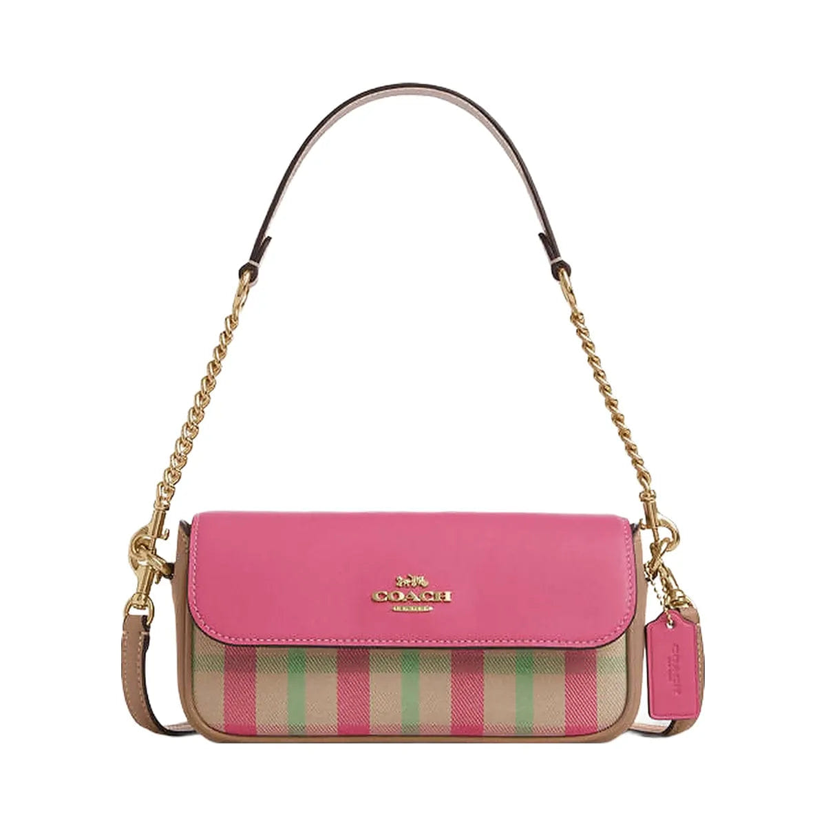Coach Hailey Flap Bag With Plaid Print Gold - Pink Multi