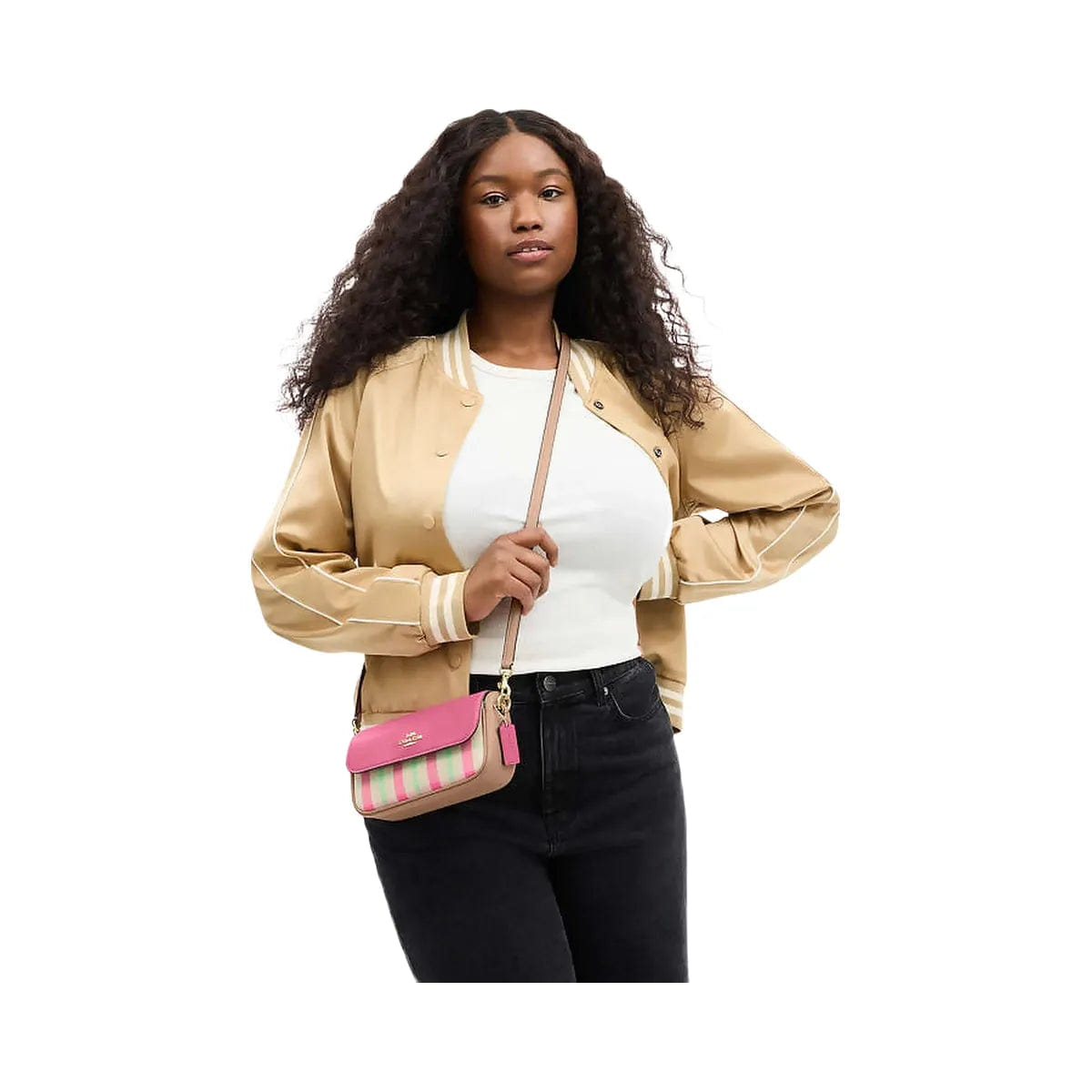 Coach Hailey Flap Bag With Plaid Print Gold - Pink Multi