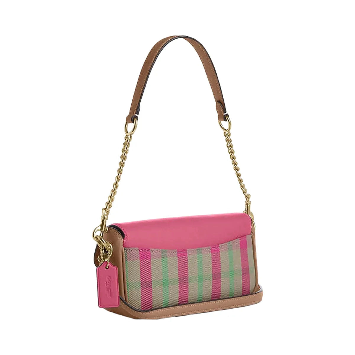 Coach Hailey Flap Bag With Plaid Print Gold - Pink Multi