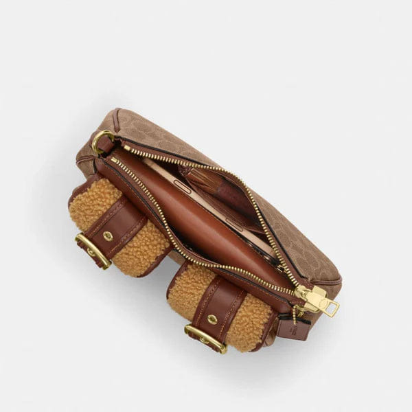 Coach Ashton Bag With Signature Canvas Gold Tan Vintage Brown