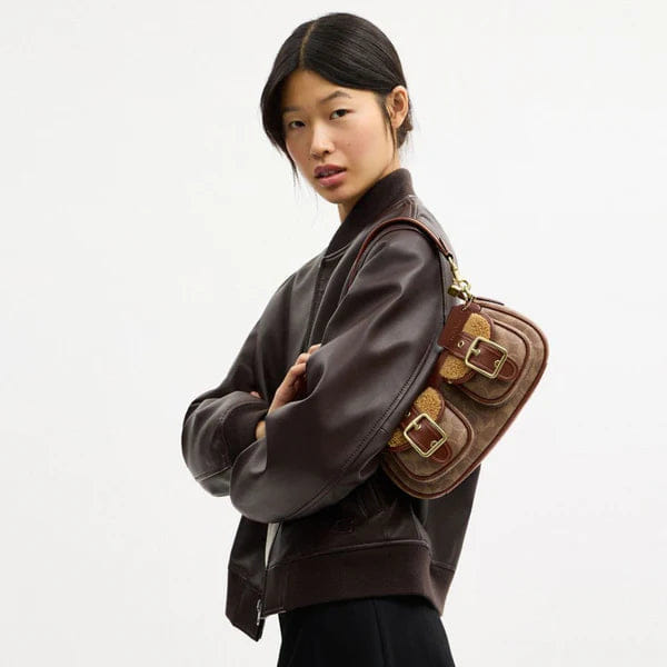 Coach Ashton Bag With Signature Canvas Gold Tan Vintage Brown