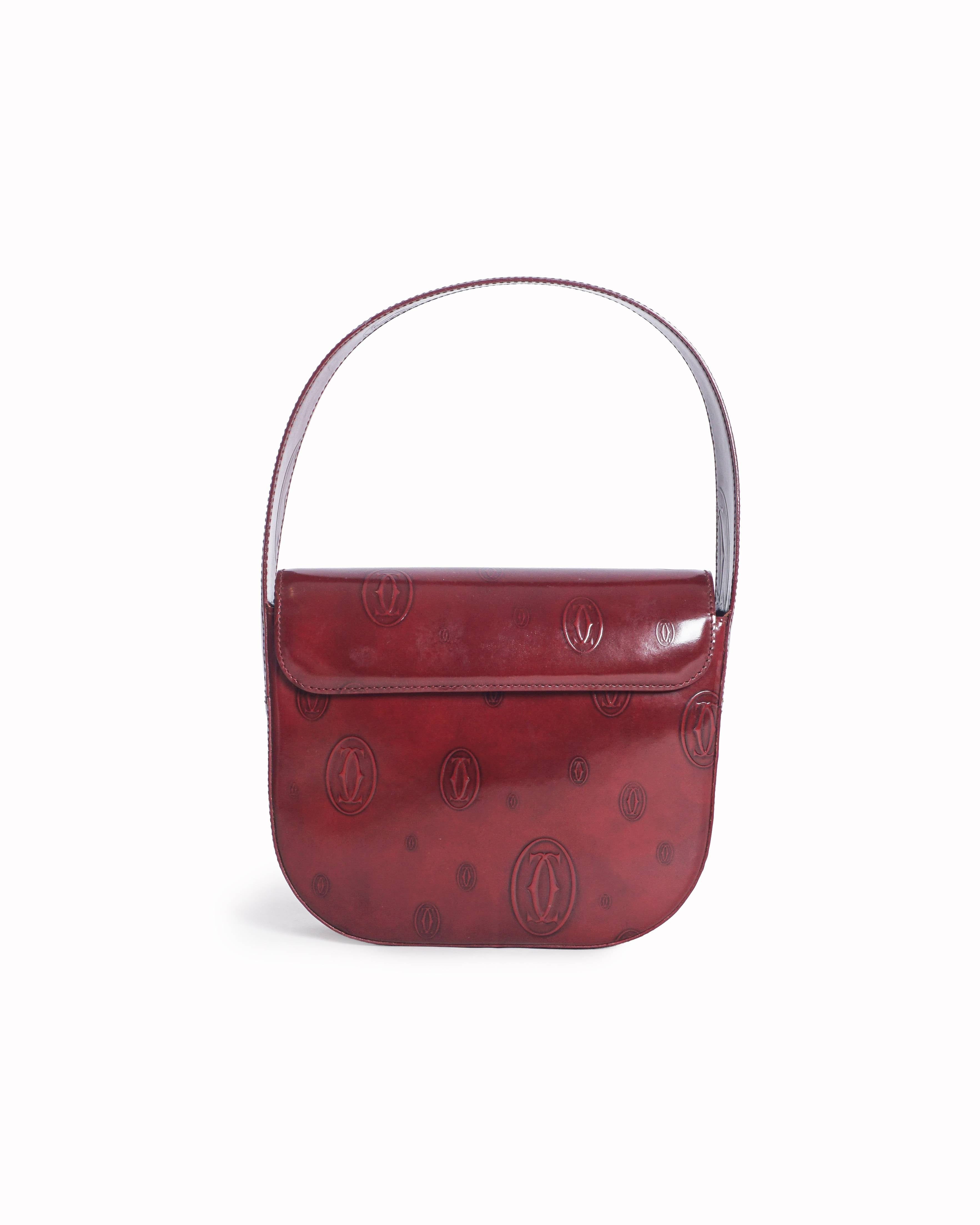Cartier Logo Embossed Patent Leather Flap Hobo Bag