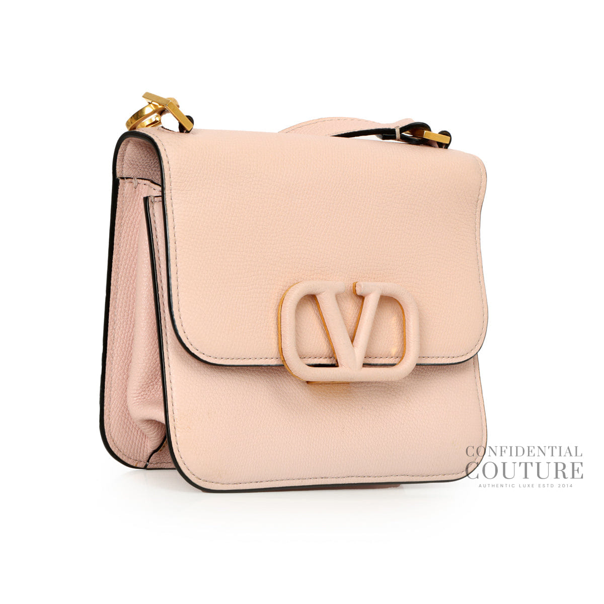 Valentino Pink Small Vsling Grainy Leather Shoulder Bag