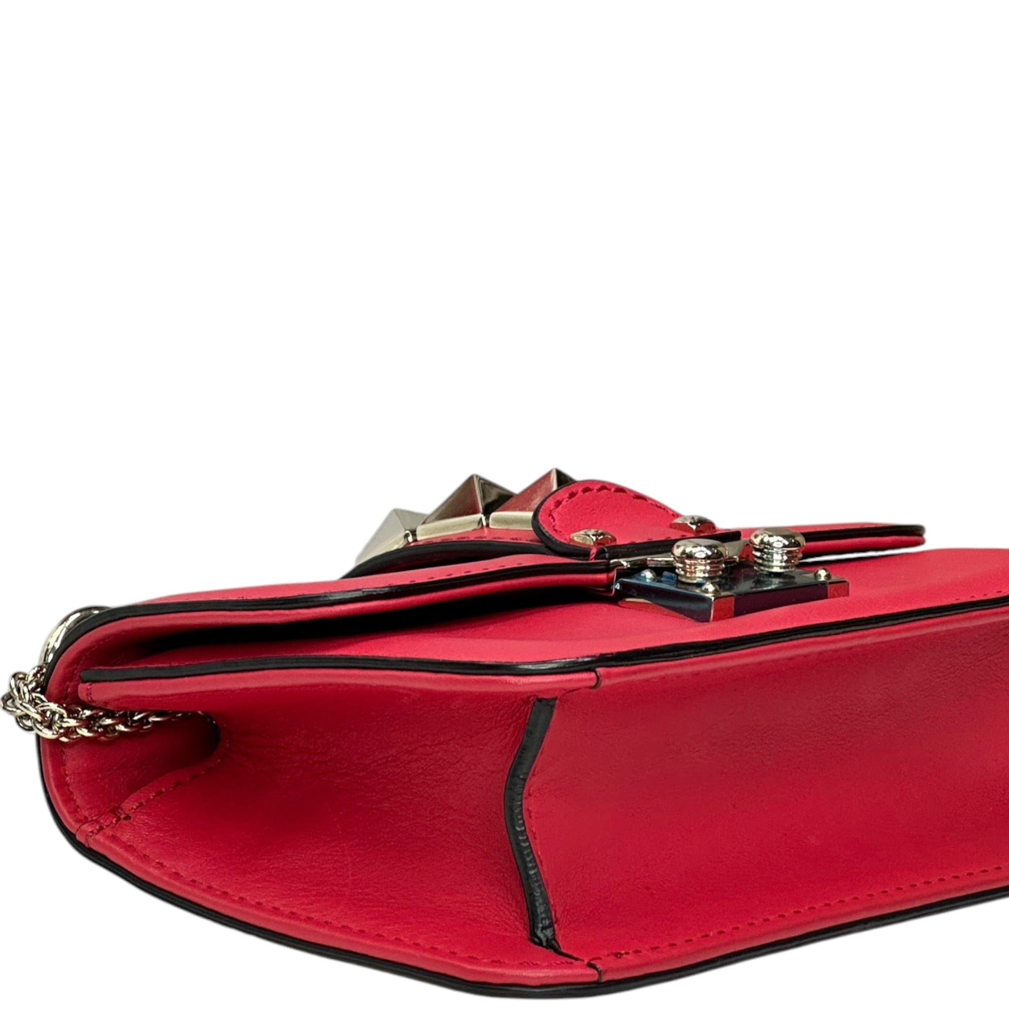 Valentino Garavani Glam Lock Rockstud Shoulder Bag Red Leather