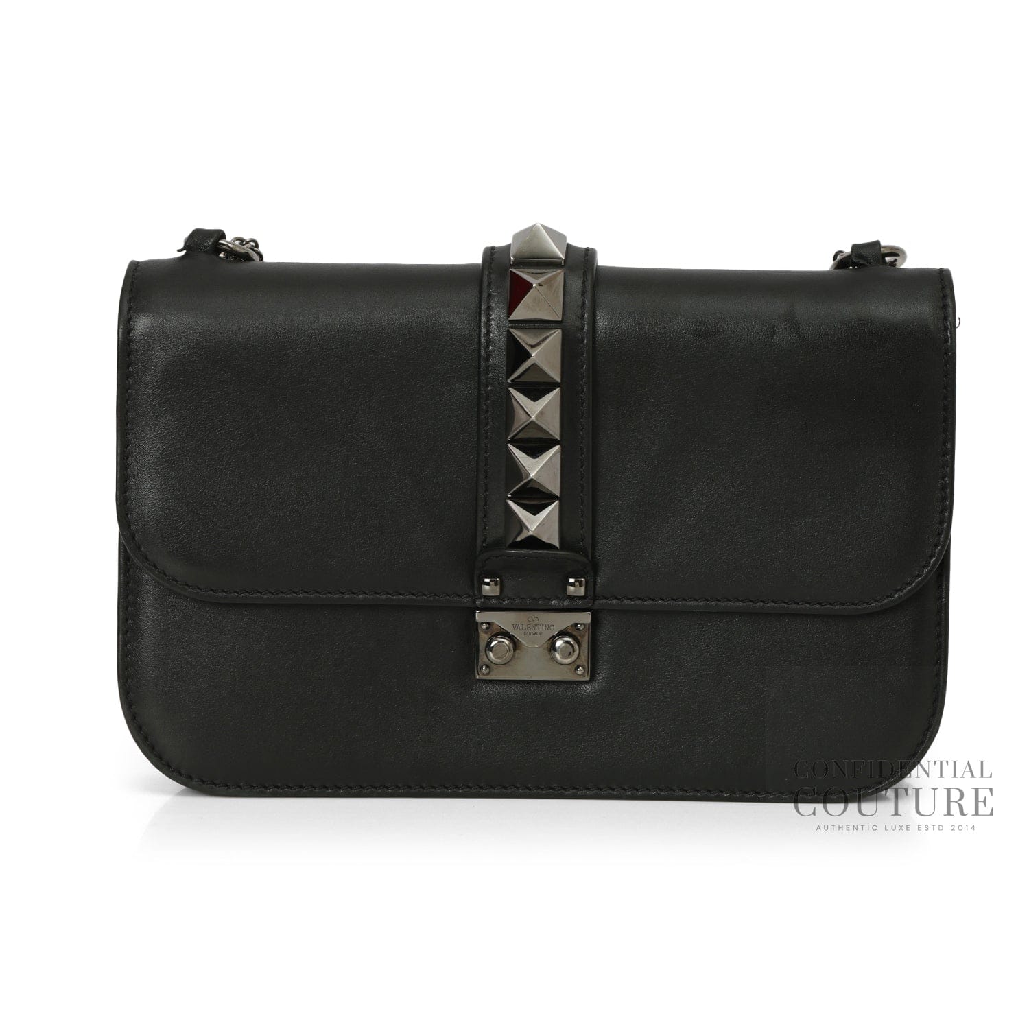 Valentino Black Leather Glam Lock Medium Flap Bag