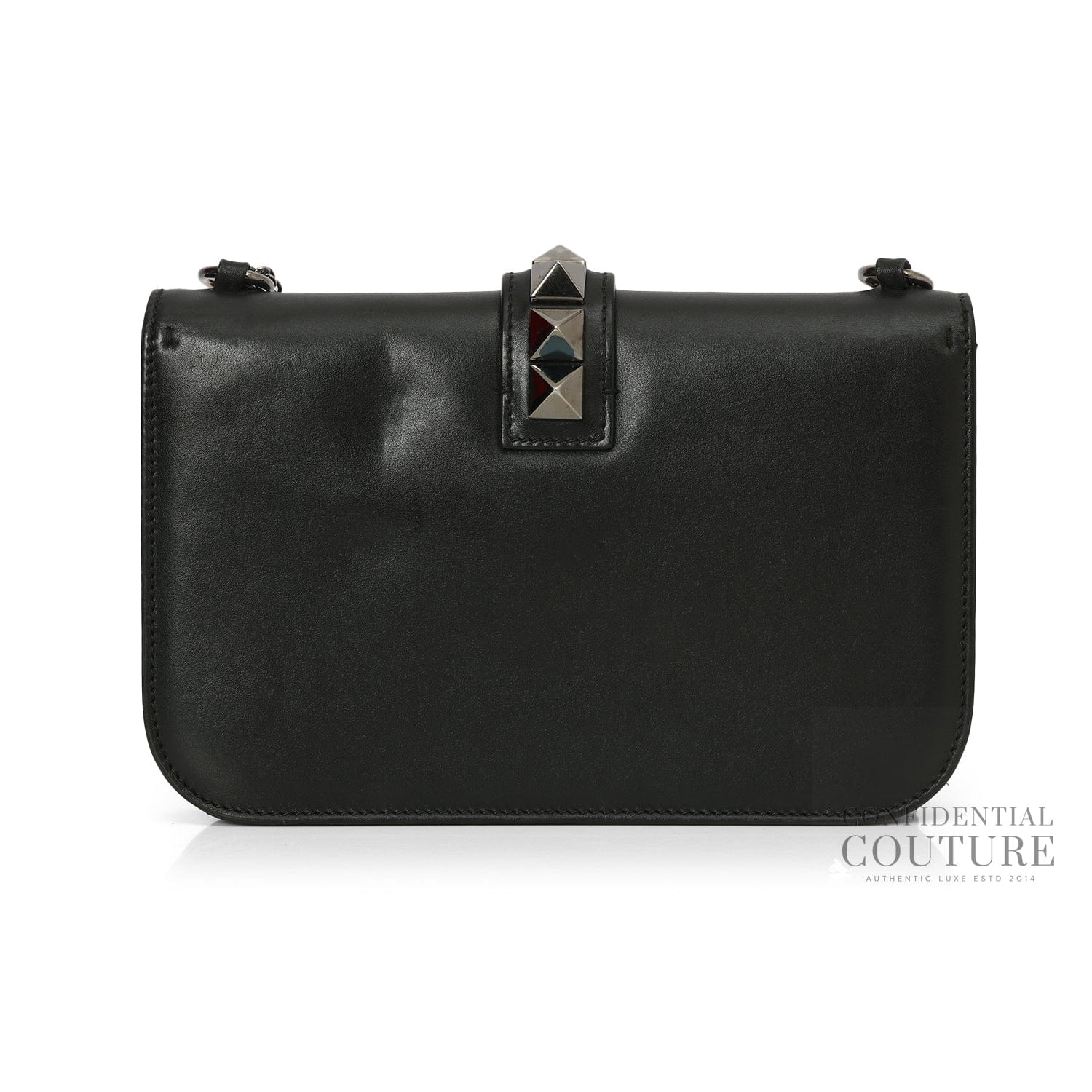 Valentino Black Leather Glam Lock Medium Flap Bag