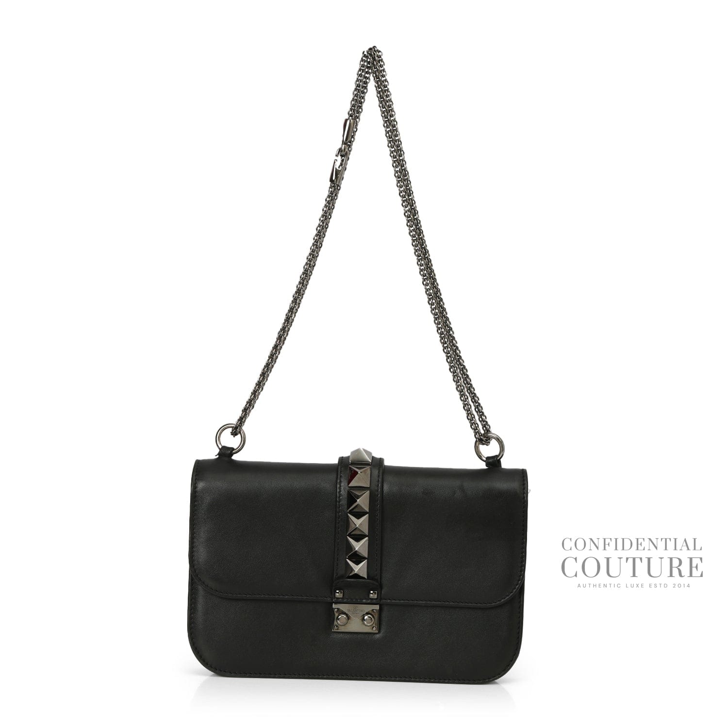 Valentino Black Leather Glam Lock Medium Flap Bag