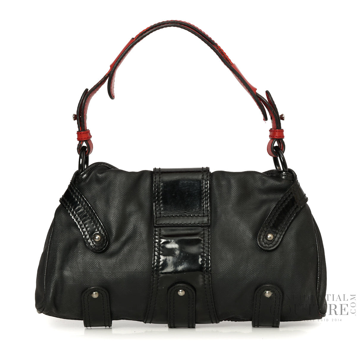 Valentino Black Leather V Ring Flap Shoulder Bag