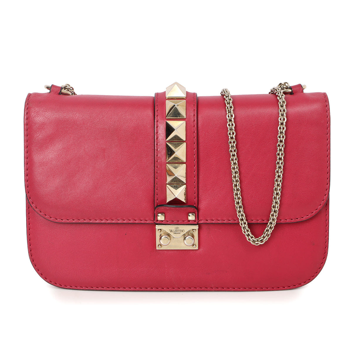 Valentino Medium Glam Lock Rasberry Pink Rockstud Shoulder Bag