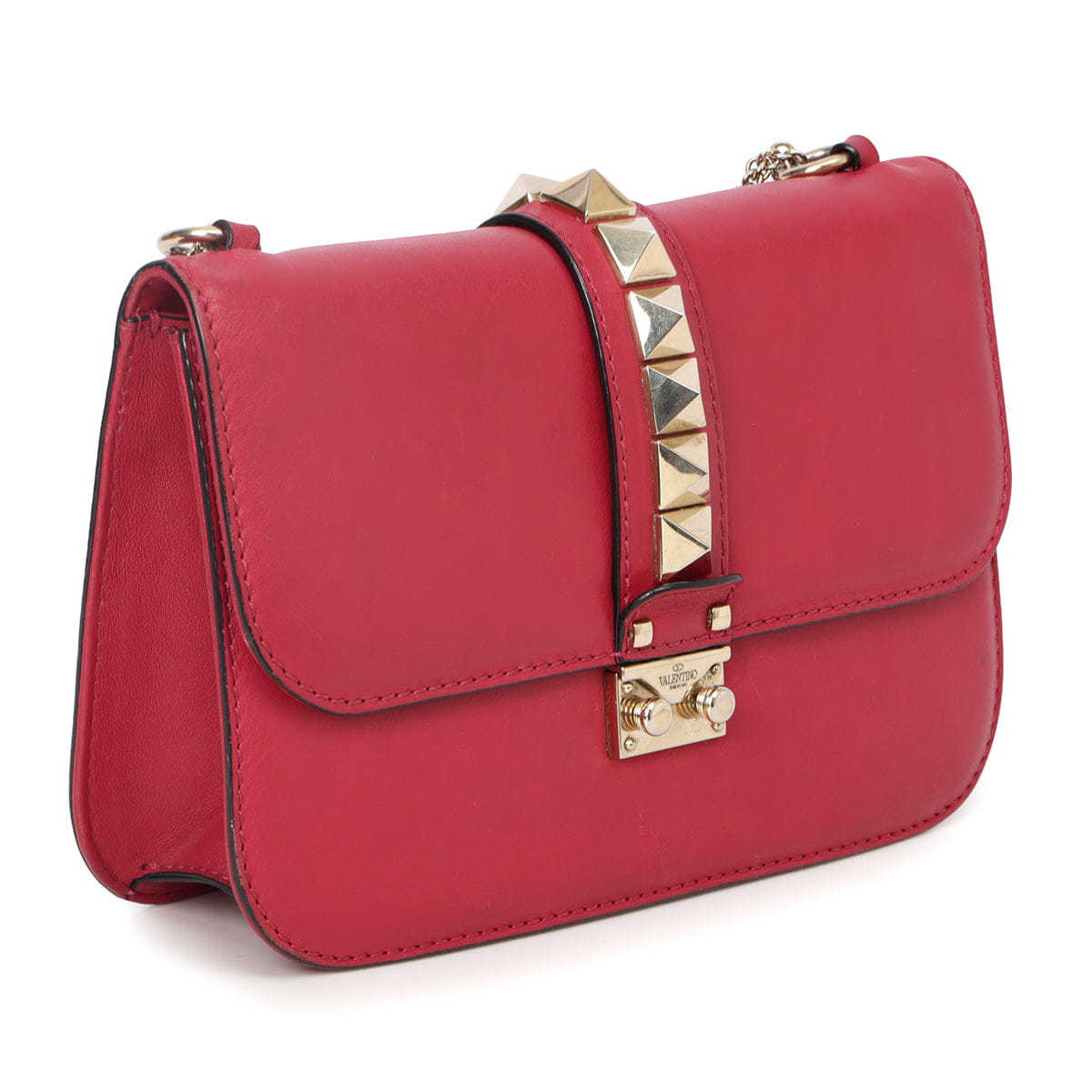 Valentino Medium Glam Lock Rasberry Pink Rockstud Shoulder Bag