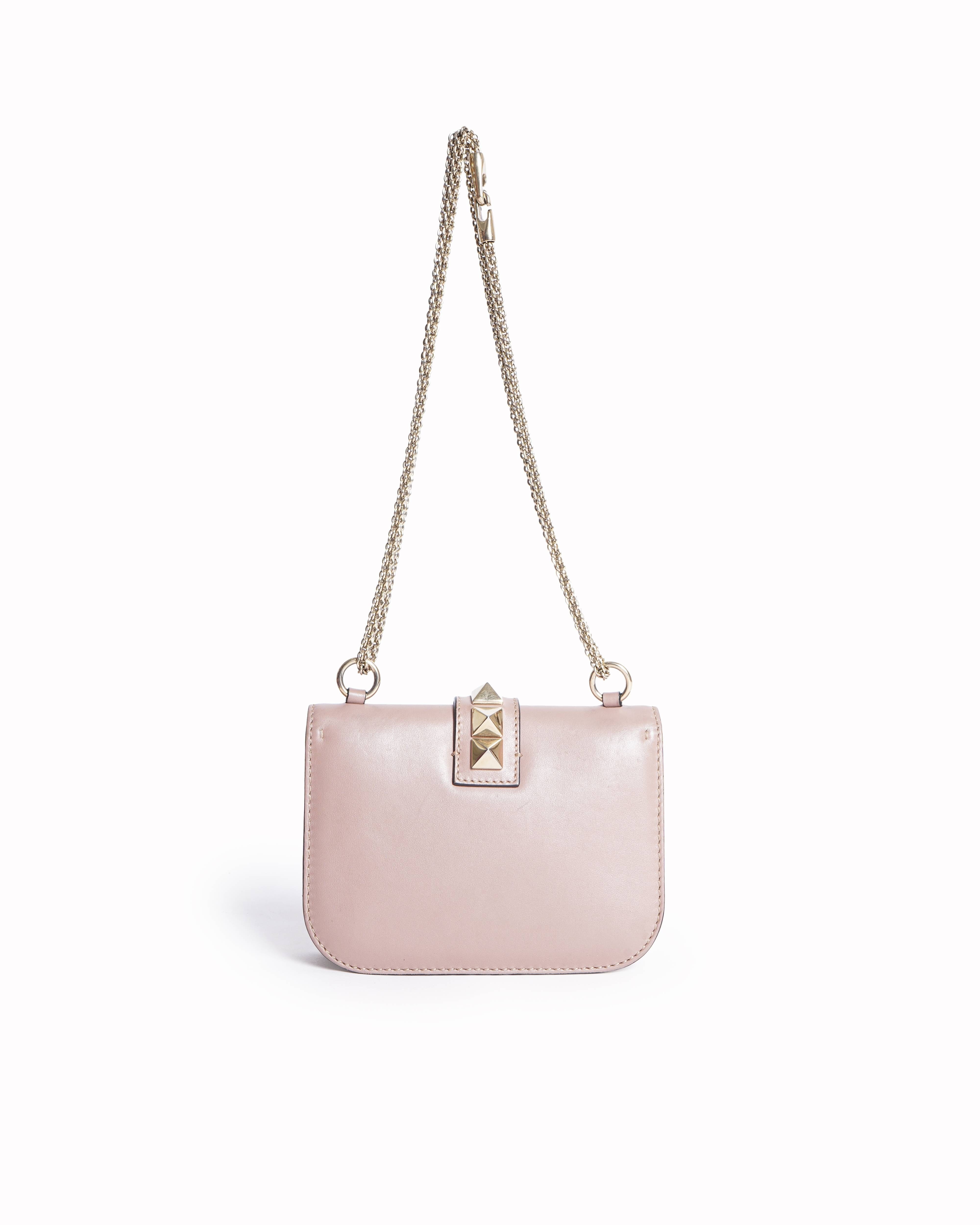 Valentino Small Rockstud Giam Lock Flap shoulder Bag In Pink