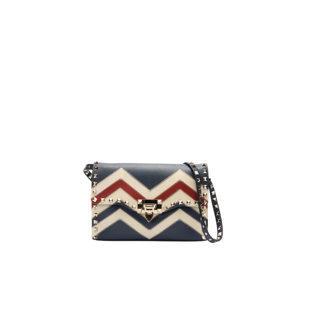 Valentino Multicolor Chevron Canvas Rockstud Cross Body Bag