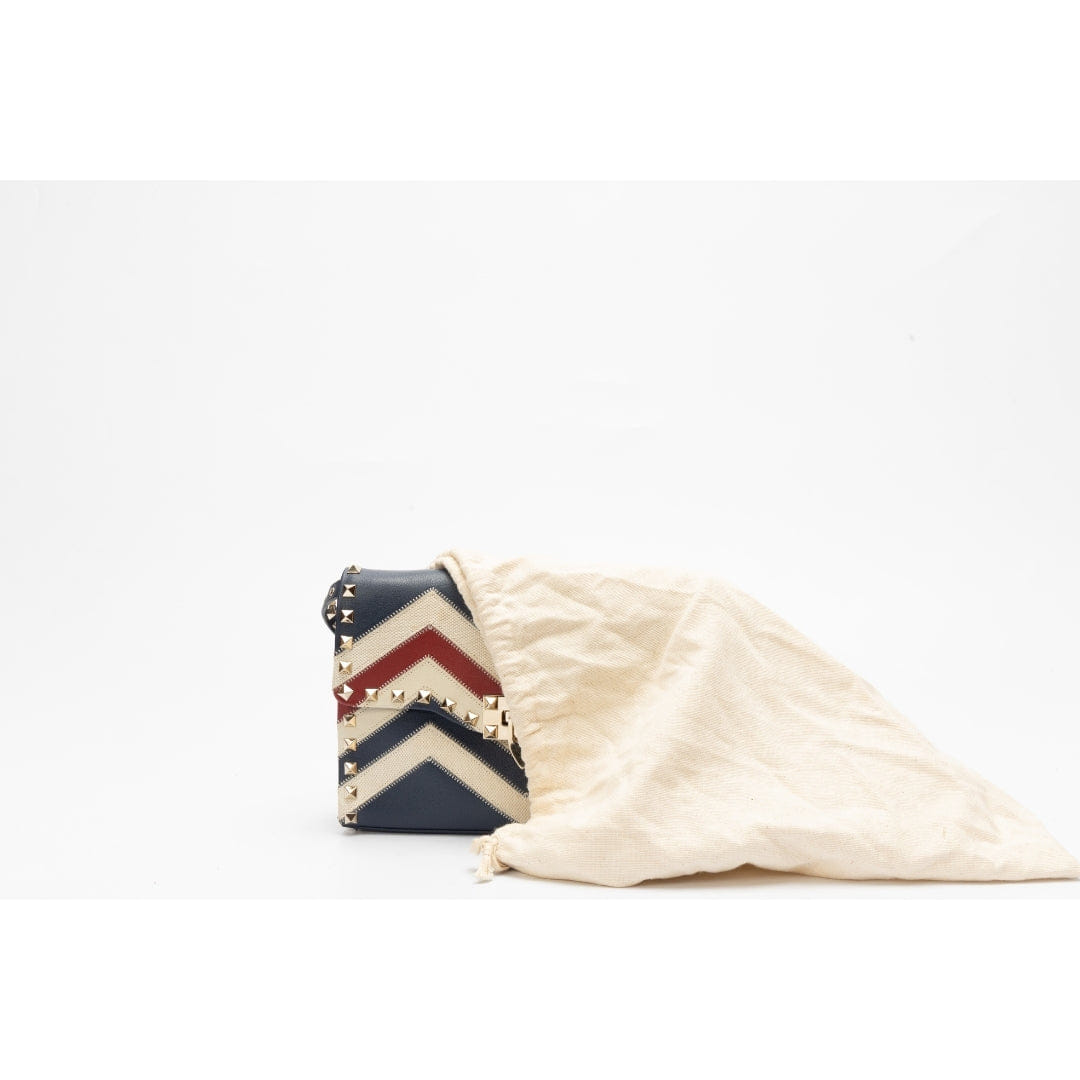 Valentino Multicolor Chevron Canvas Rockstud Cross Body Bag