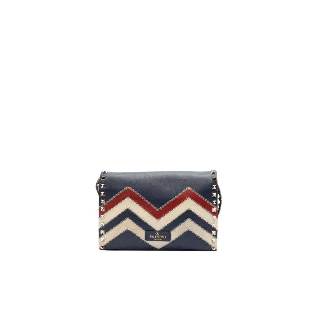 Valentino Multicolor Chevron Canvas Rockstud Cross Body Bag