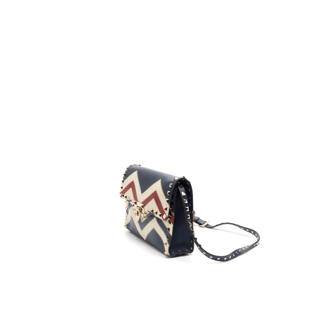 Valentino Multicolor Chevron Canvas Rockstud Cross Body Bag