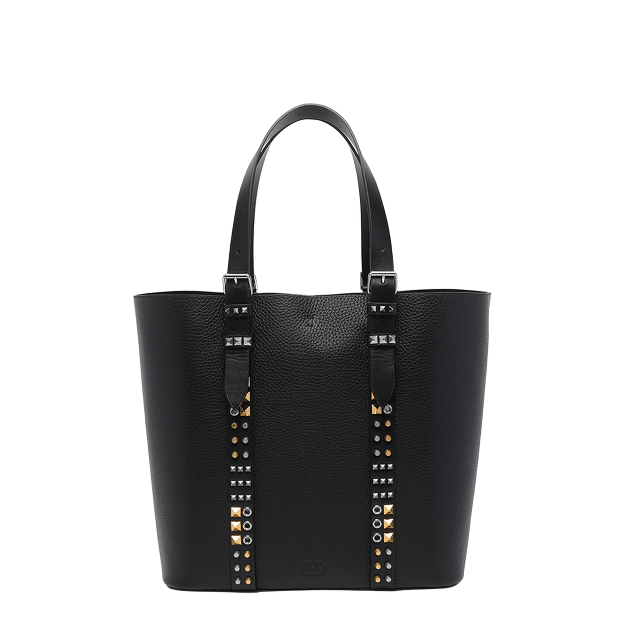Valentino Rockstud Medium Grainy Calfskin Tote - Black