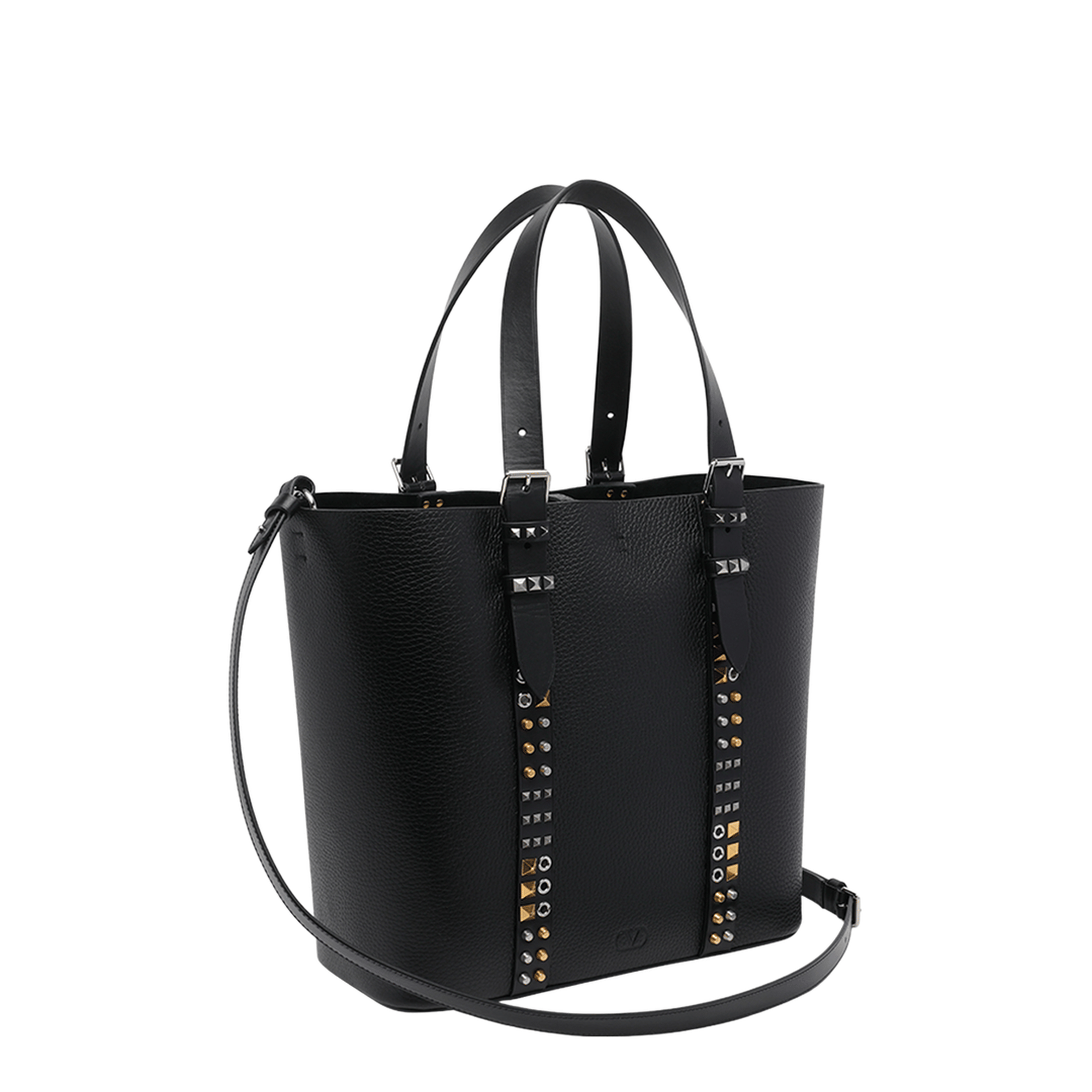 Valentino Rockstud Medium Grainy Calfskin Tote - Black