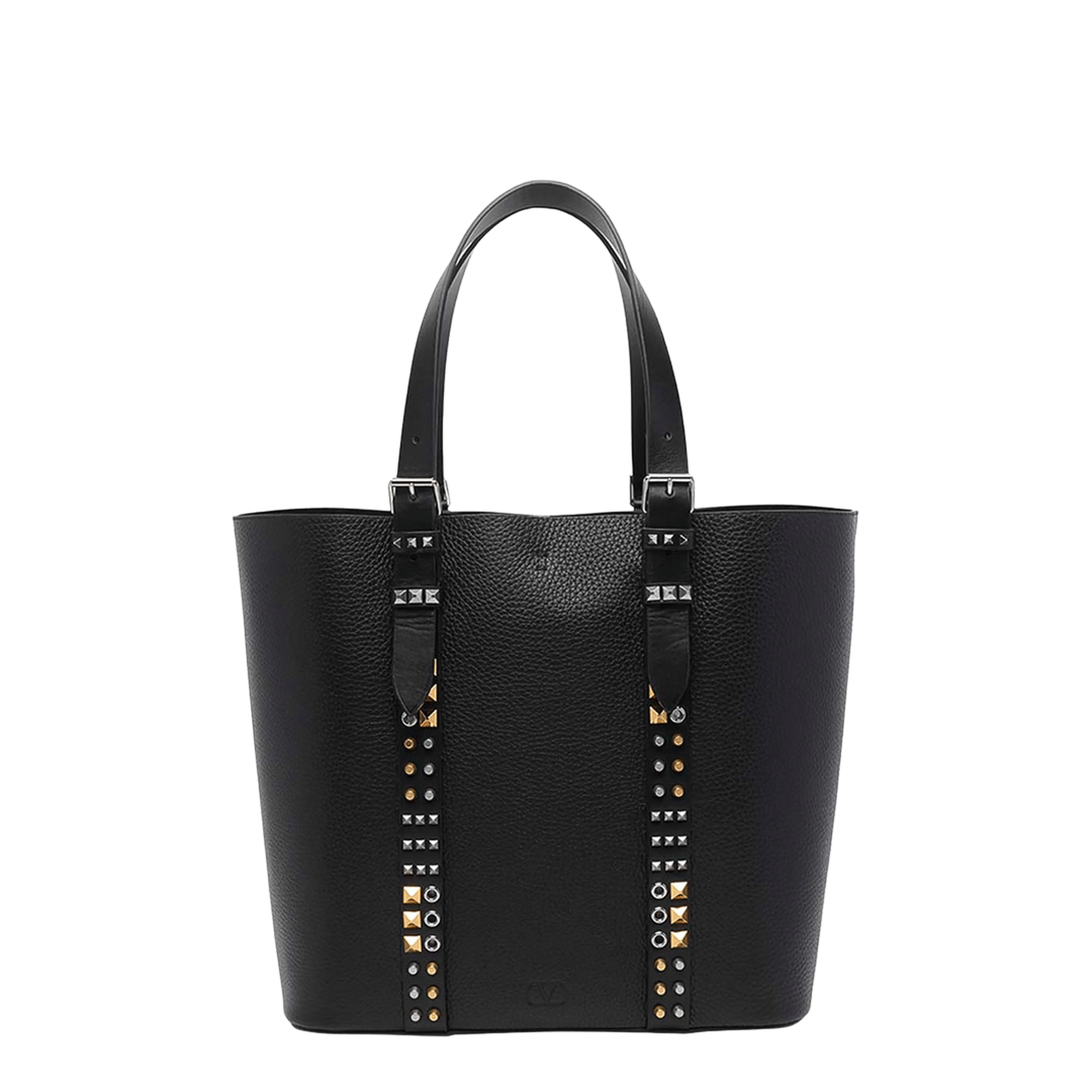 Valentino Rockstud Medium Grainy Calfskin Tote - Black