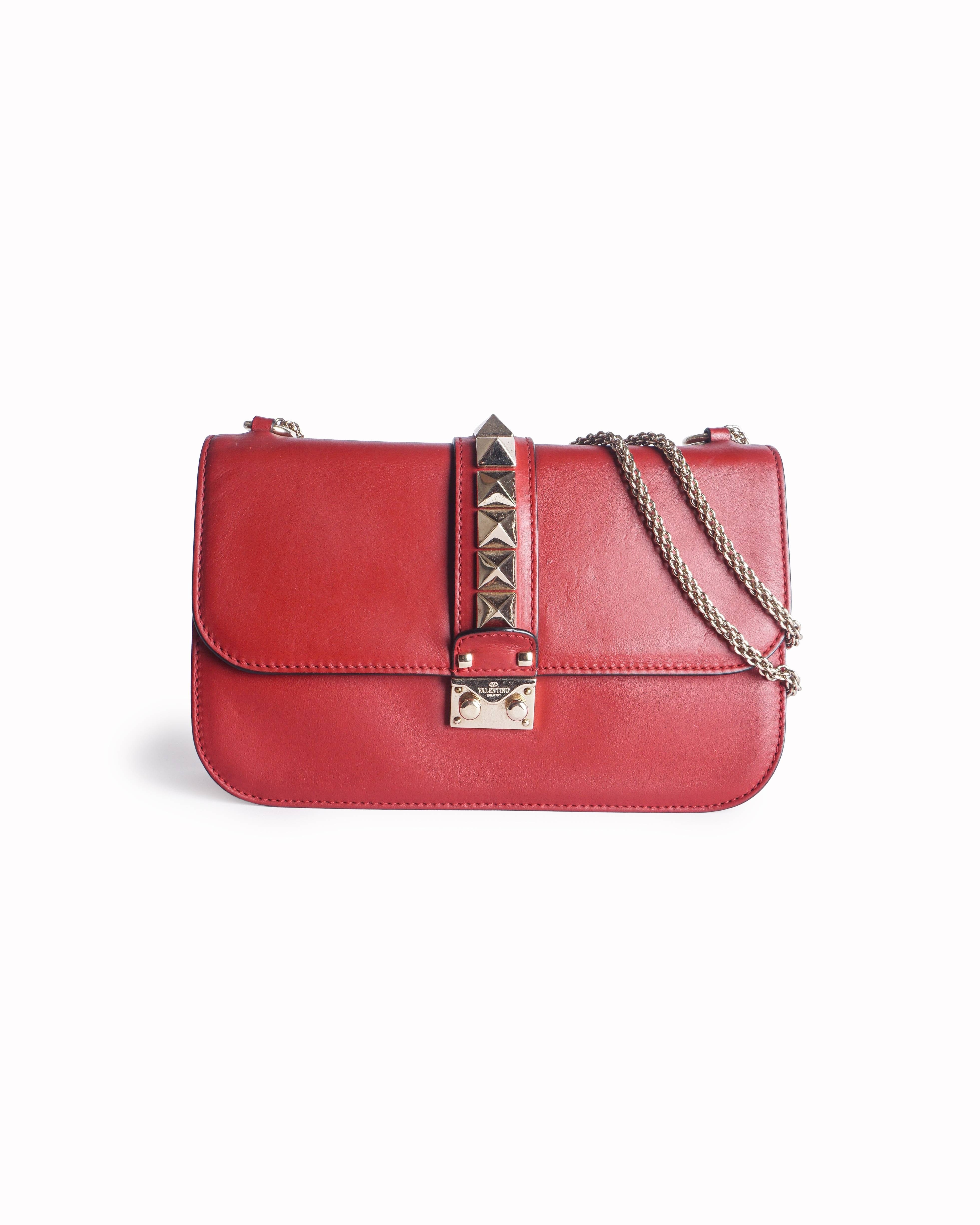 Valentino Garavani Red Leather Medium Glam Lock Bag