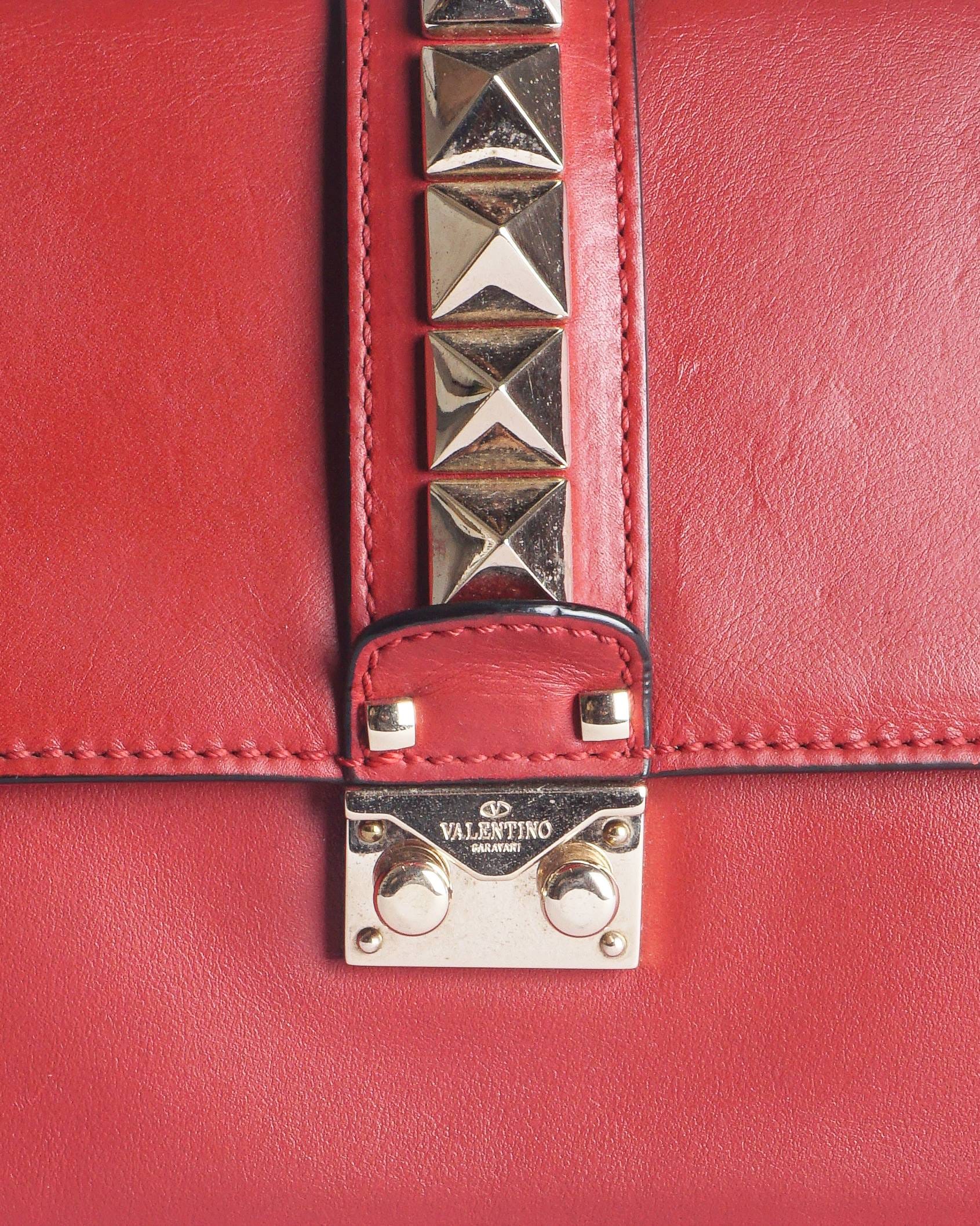 Valentino Garavani Red Leather Medium Glam Lock Bag