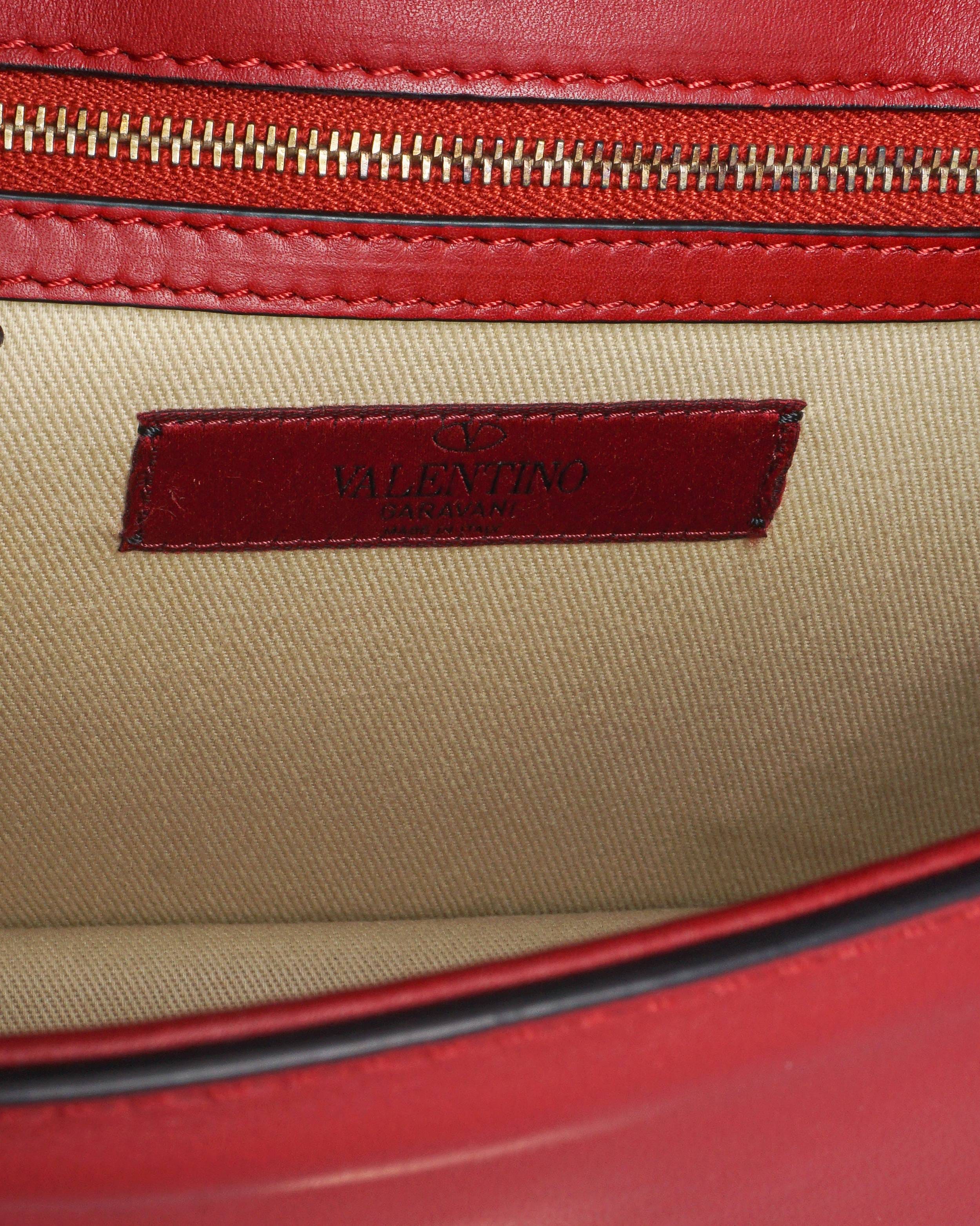 Valentino Garavani Red Leather Medium Glam Lock Bag