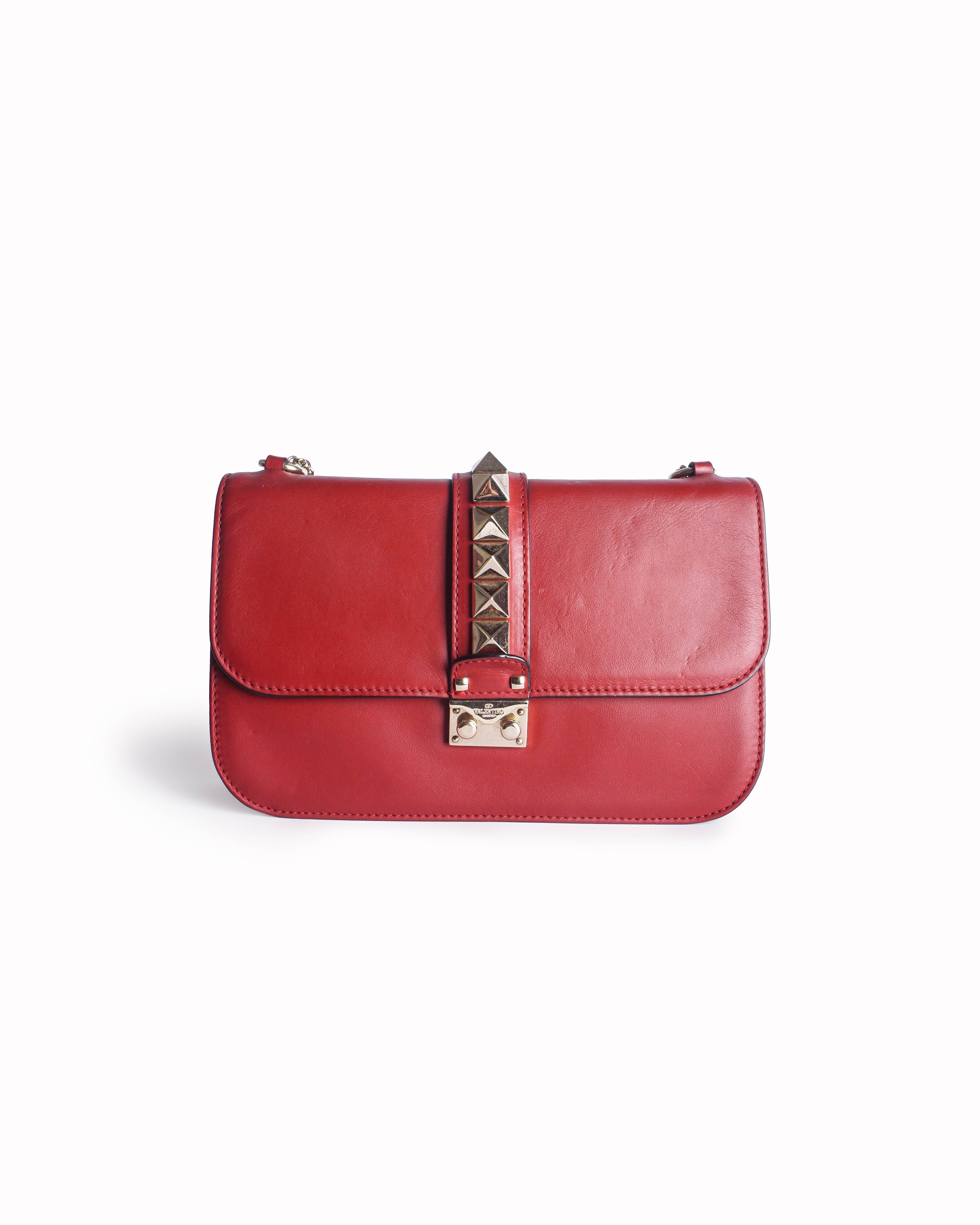 Valentino Garavani Red Leather Medium Glam Lock Bag