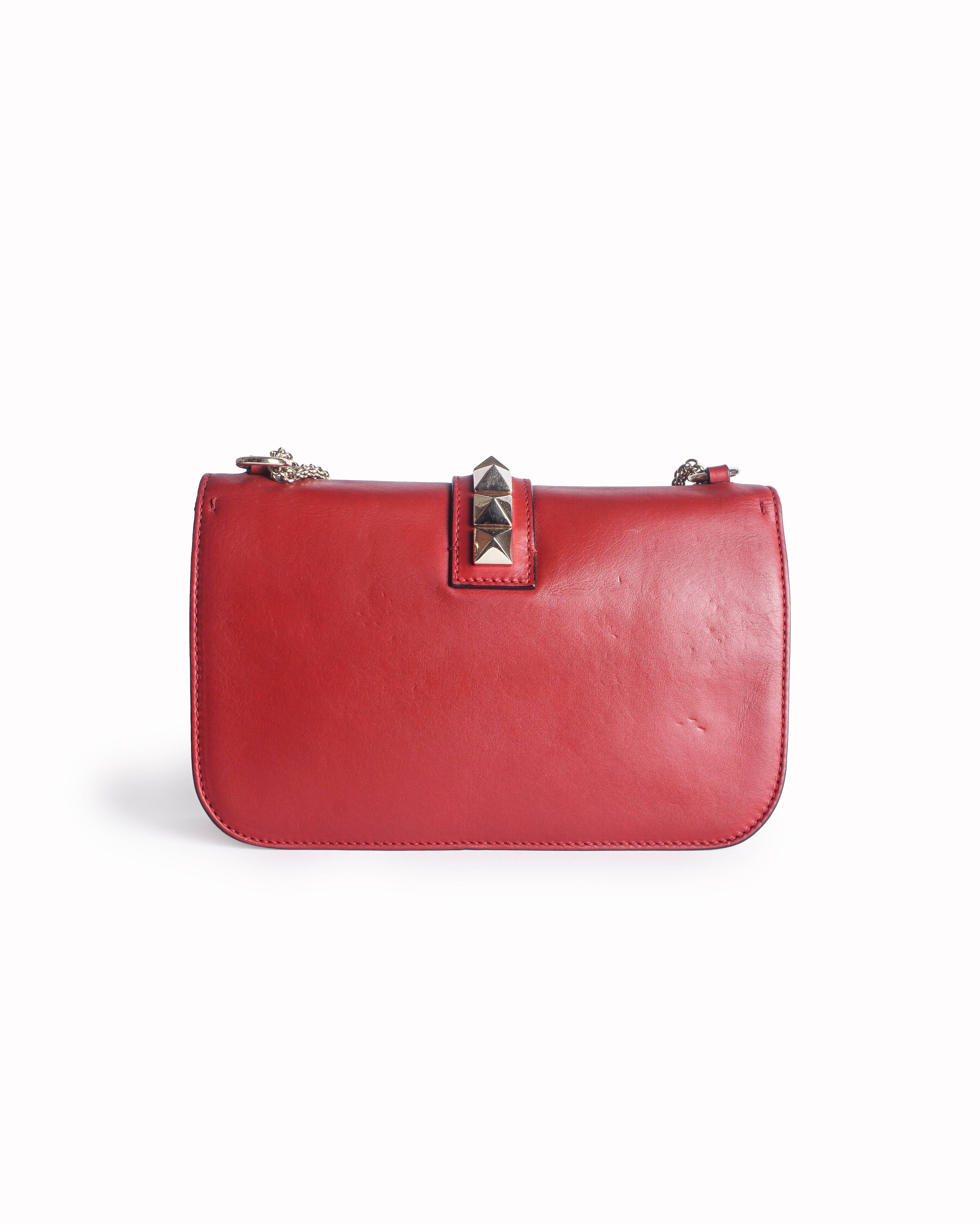 Valentino Garavani Red Leather Medium Glam Lock Bag