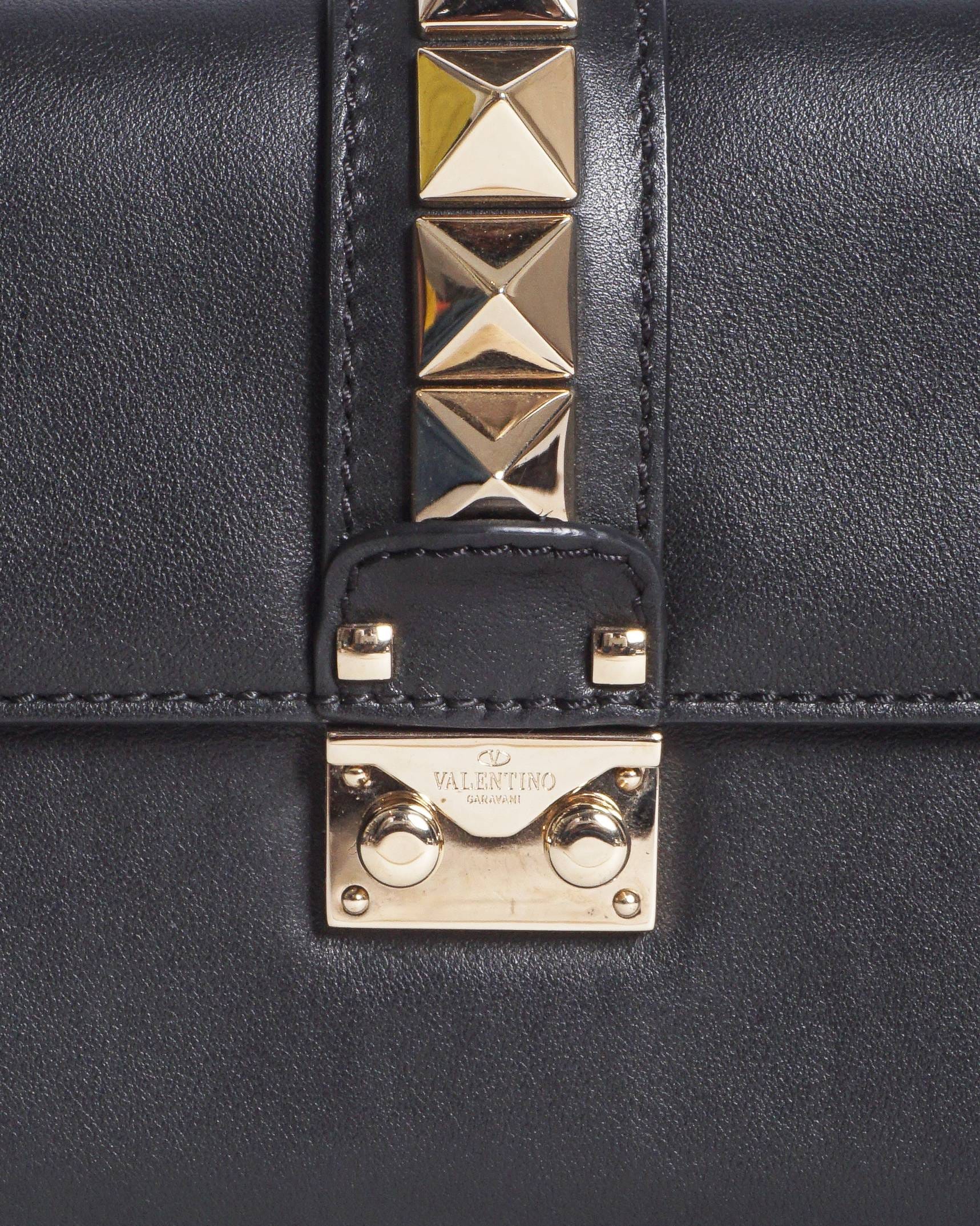 Valentino Garavani Black Leather Mini Glam Lock Rockstud Shoulder Bag