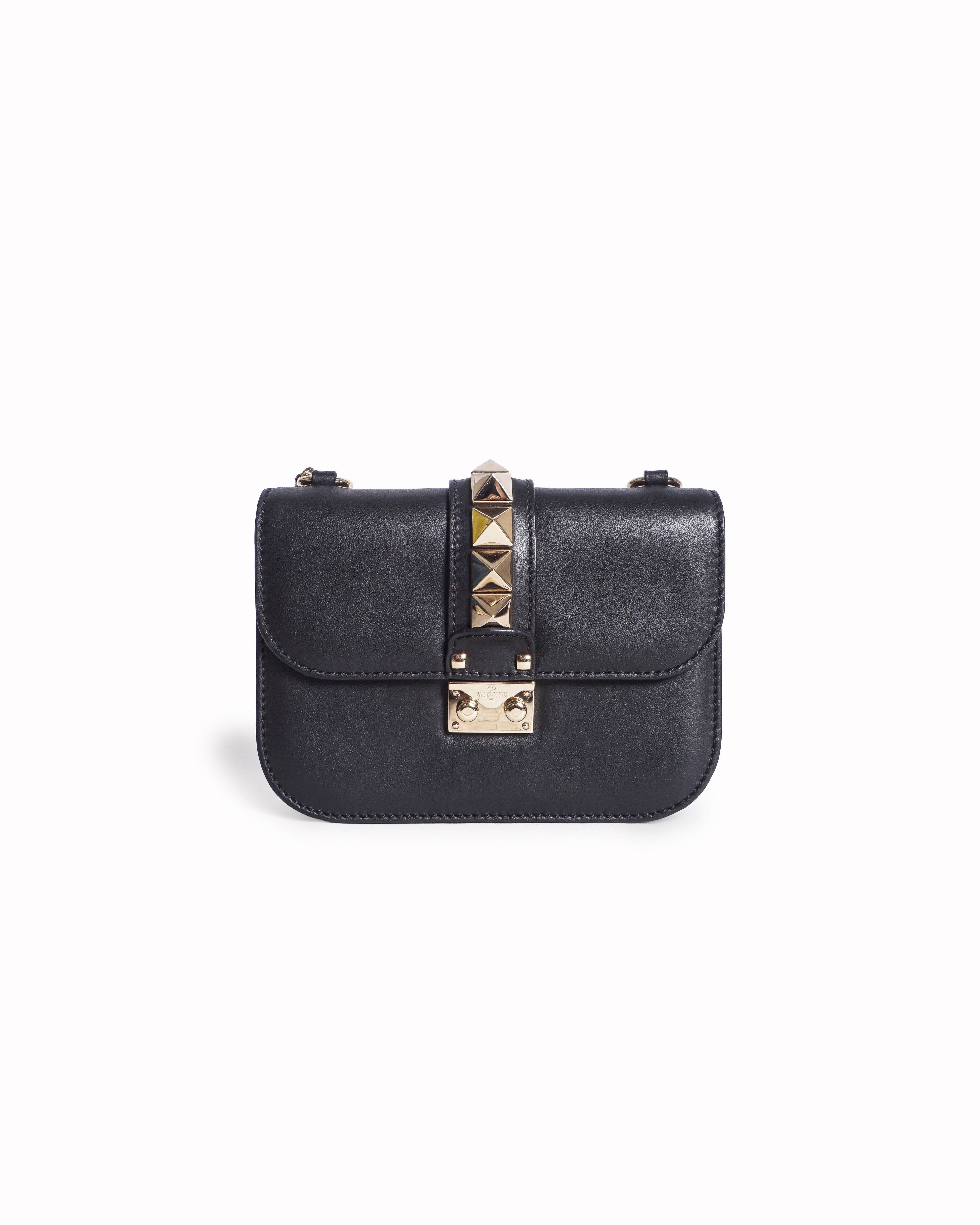 Valentino Garavani Black Leather Mini Glam Lock Rockstud Shoulder Bag