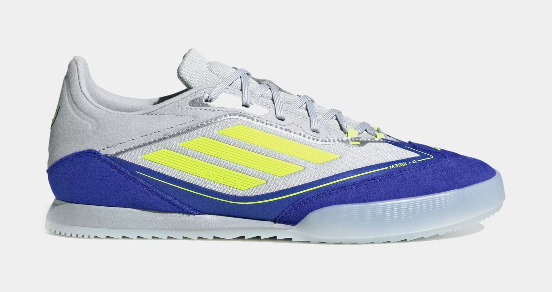 adidas F50 Freestyle Messi Mens Lifestyle Shoes (Silver Metallic/Solar Yellow/Lucid Blue)