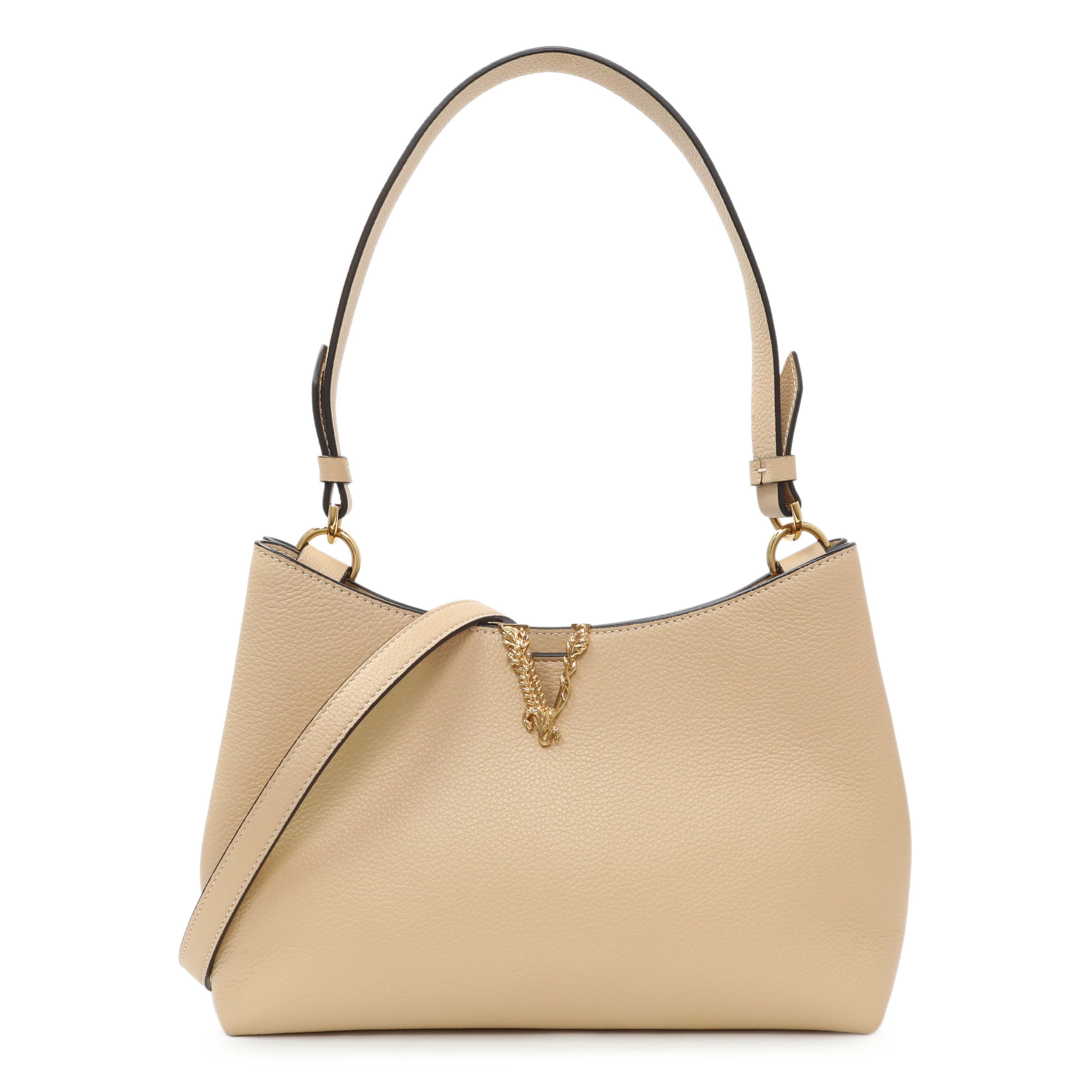 Versace Beige Grained Calfskin Virtus Hobo
