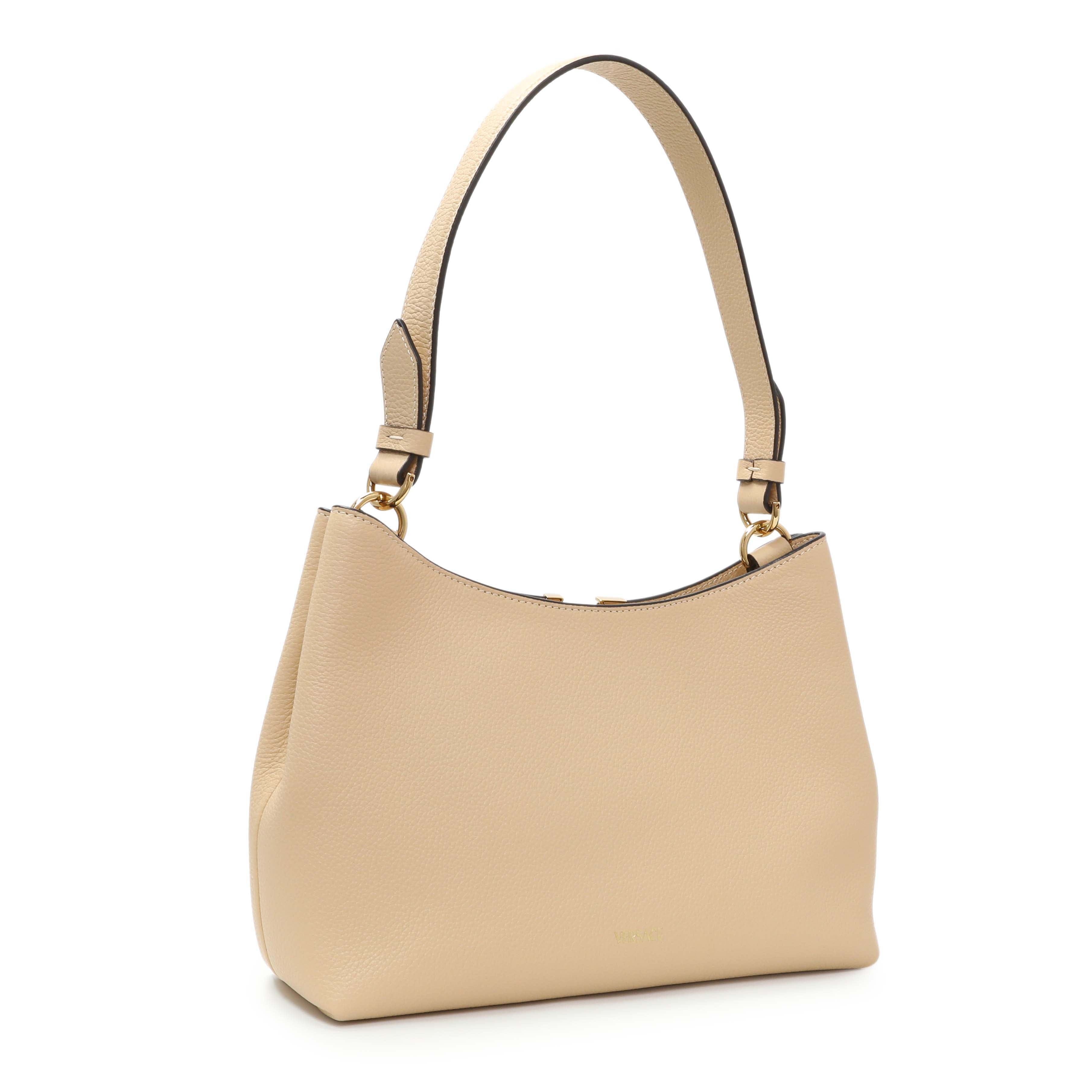 Versace Beige Grained Calfskin Virtus Hobo
