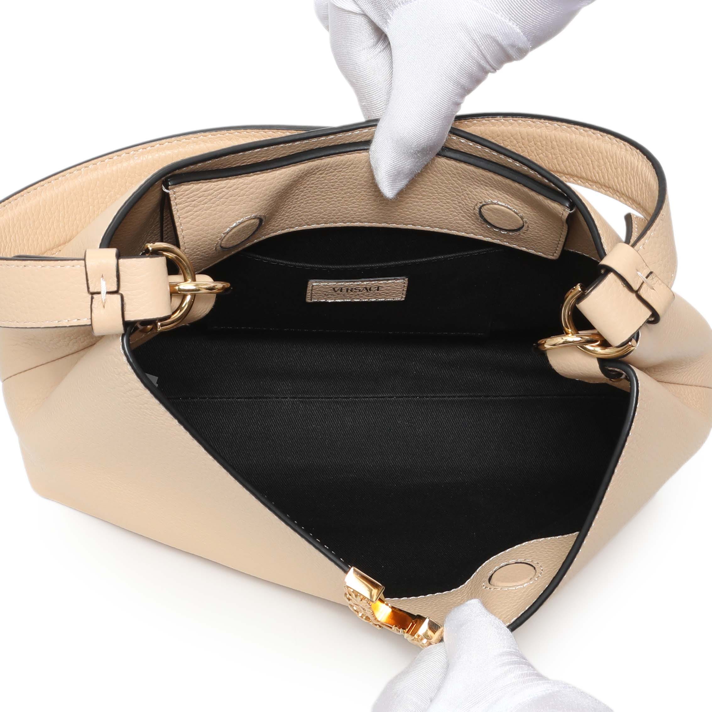Versace Beige Grained Calfskin Virtus Hobo