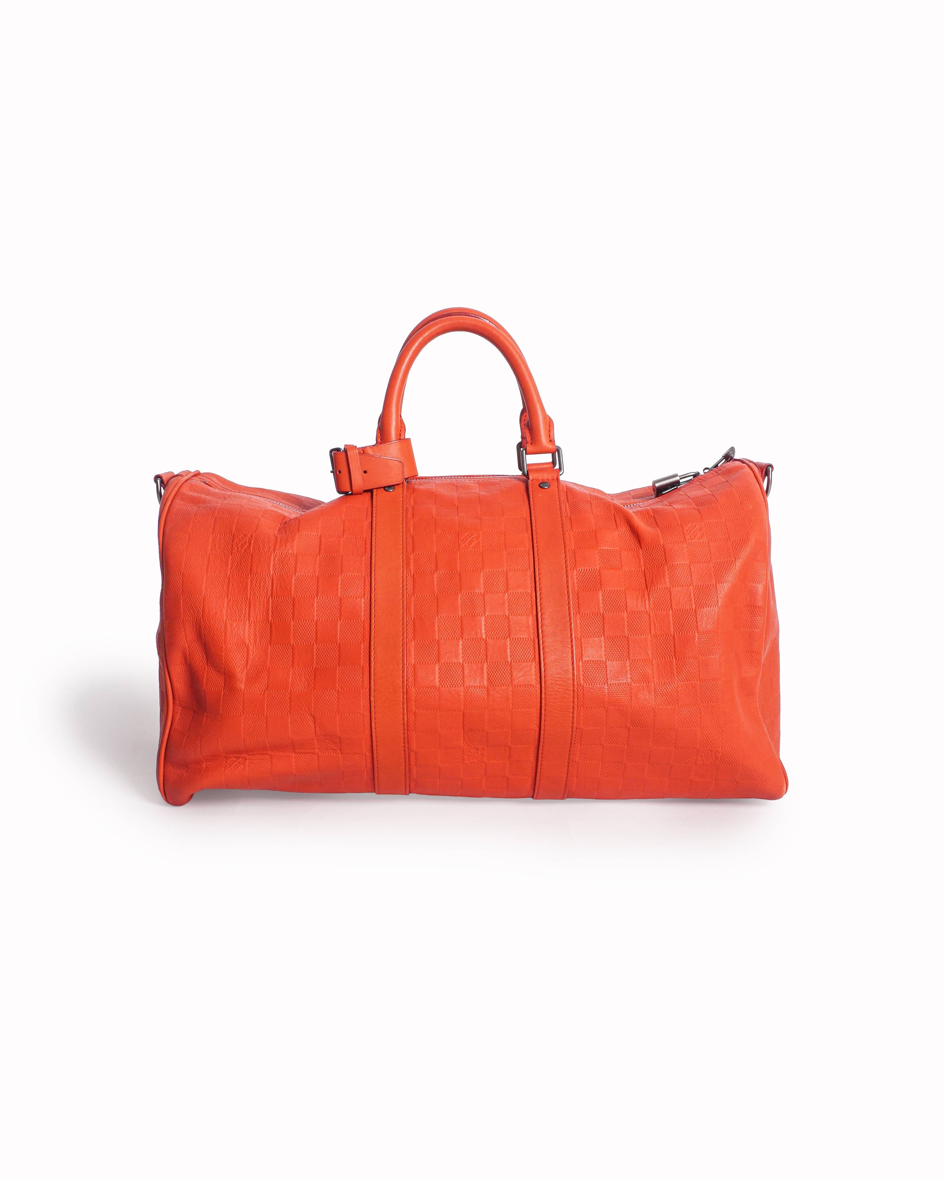 Louis Vuitton Red Damier Infini Leather Keepall Bandoulière Bag