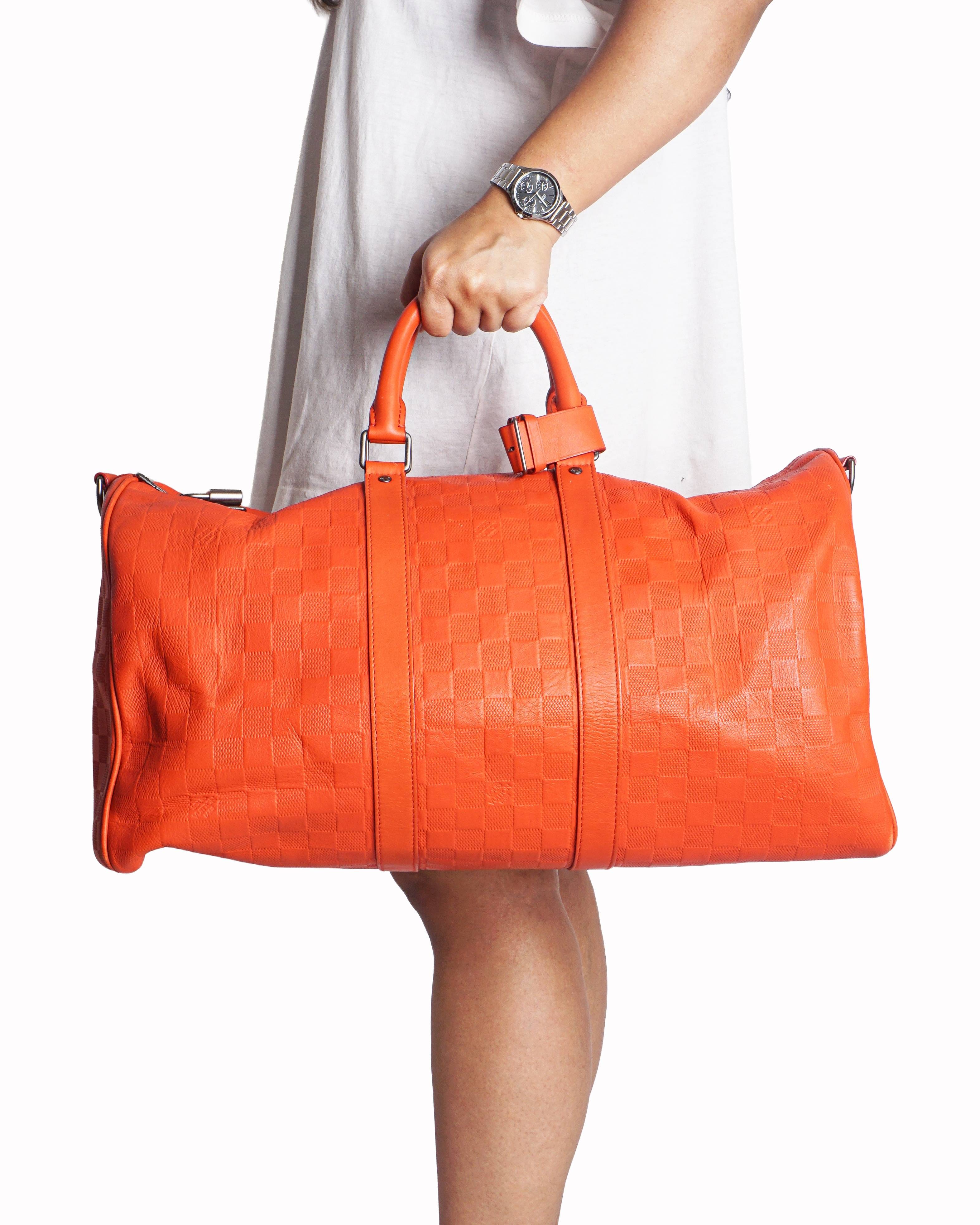 Louis Vuitton Red Damier Infini Leather Keepall Bandoulière Bag